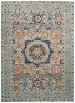 Hand-Knotted Afghan Mamluk Wool Rug in Light Blue, 5'7" x 7'8"