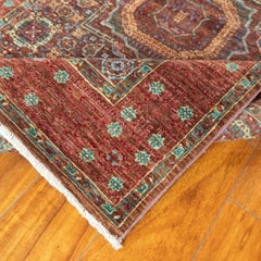 Hand-Knotted Afghan Mamluk Wool Rug in Rust Red, 3'2" x 5'1"