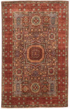 Hand-Knotted Afghan Mamluk Wool Rug in Rust Red, 3'2" x 5'1"
