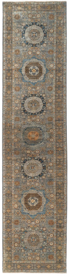 Hand-Knotted Afghan Mamluk Wool Runner Rug, 2'7" x 11'