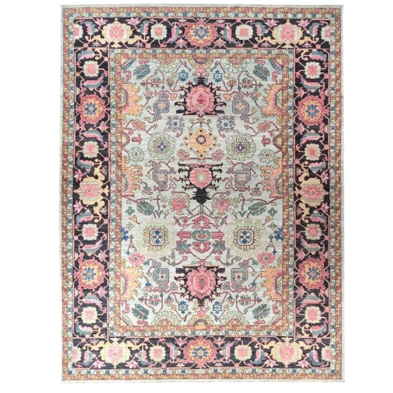 Hand-Knotted Afghan Serapi Wool & Silk Tribal Area Rug 9'1 x 11'11