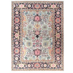 Hand-Knotted Afghan Serapi Wool & Silk Tribal Area Rug 9'1 x 11'11