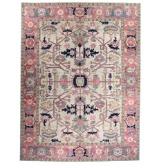 Hand-Knotted Afghan Serapi Wool & Silk Tribal Area Rug 9'2 x 11'11