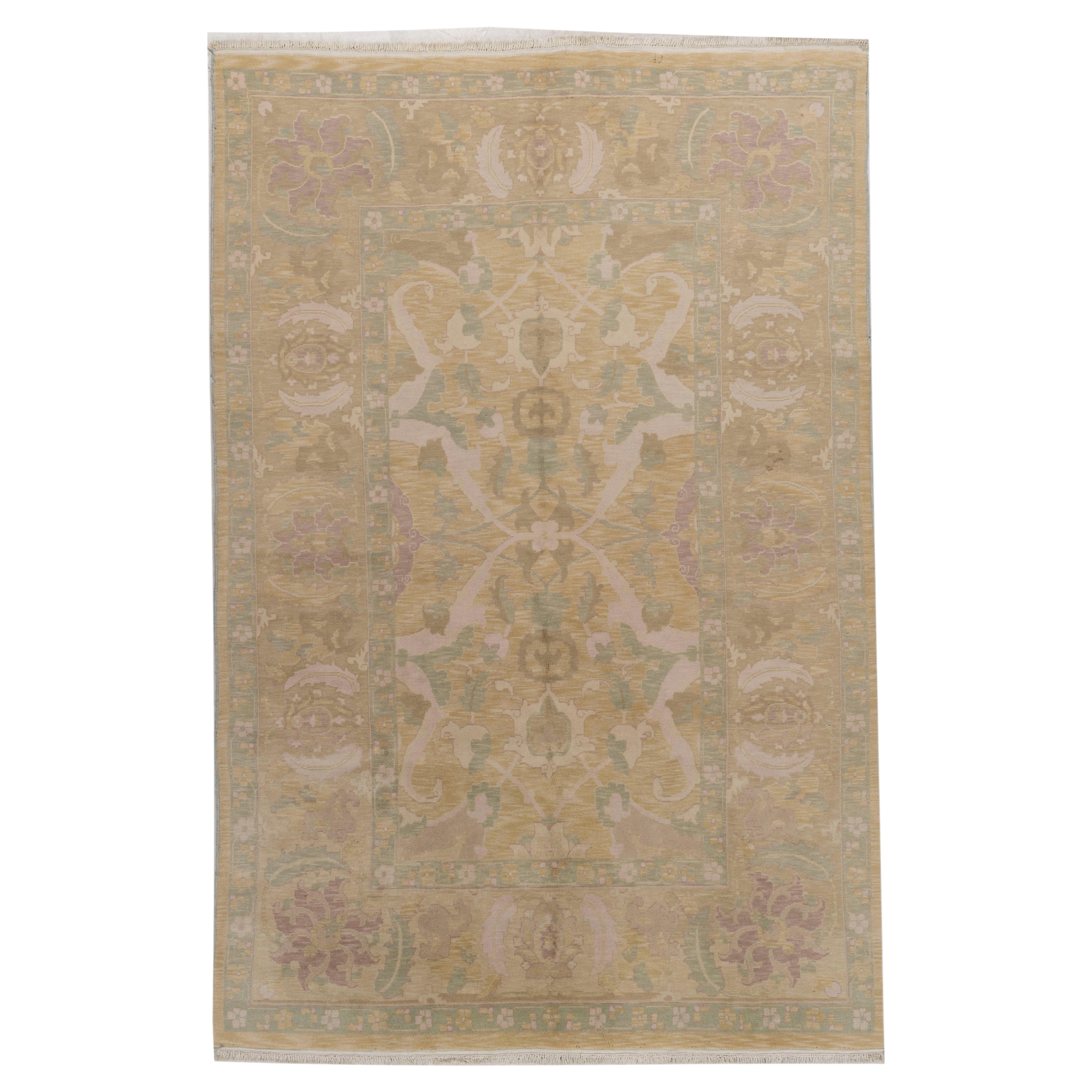 Tapis noué à la main, motif Agra, en laine, d'origine indienne, 6'4 x 9'9