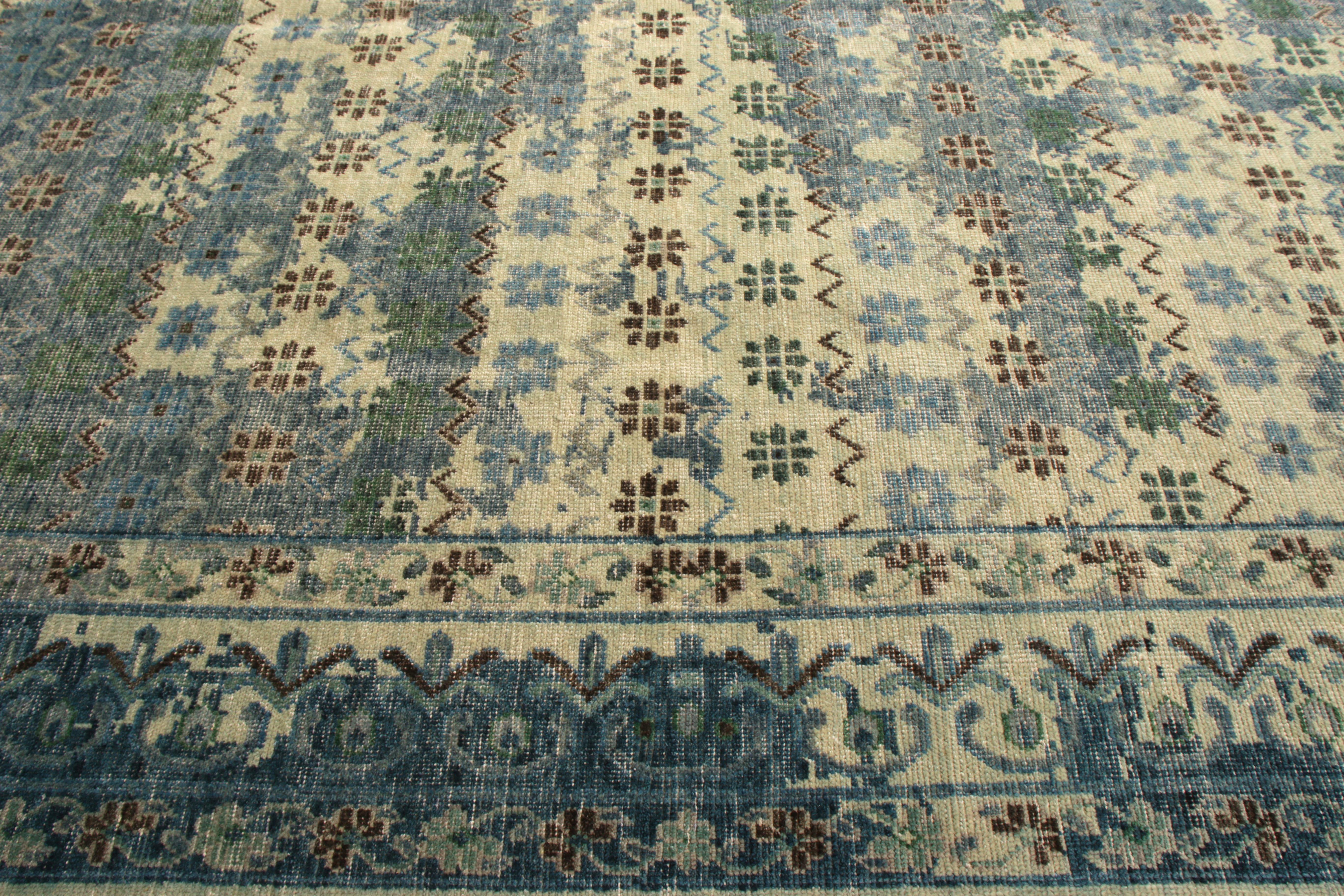 Hand-Knotted Rug & Kilim's Hand Knotted Agra Style Rug Beige Brown Distressed Floral Pattern