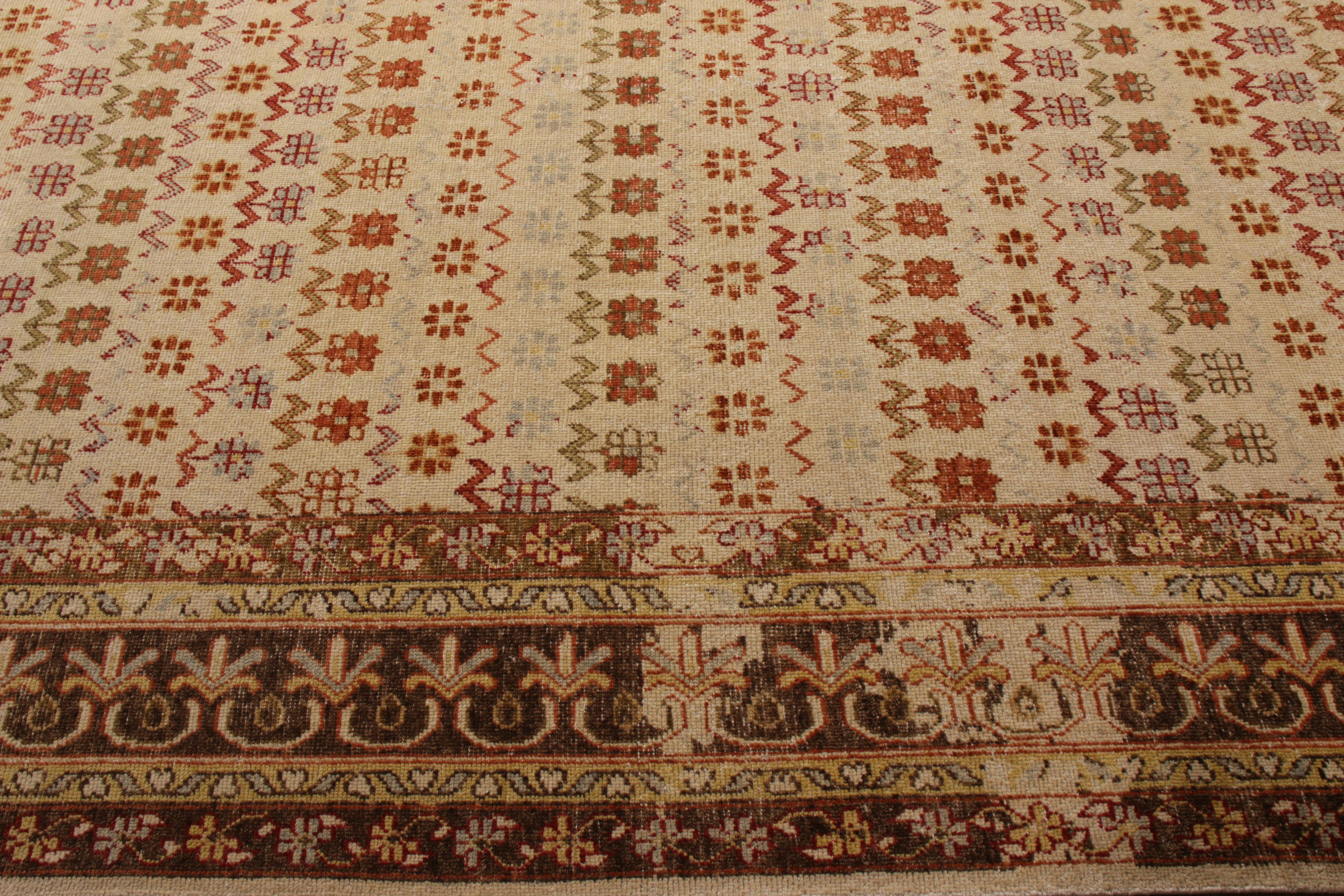 Rug & Kilim's Hand Knotted Agra Style Rug Beige Brown Striped Floral Pattern In New Condition In Long Island City, NY