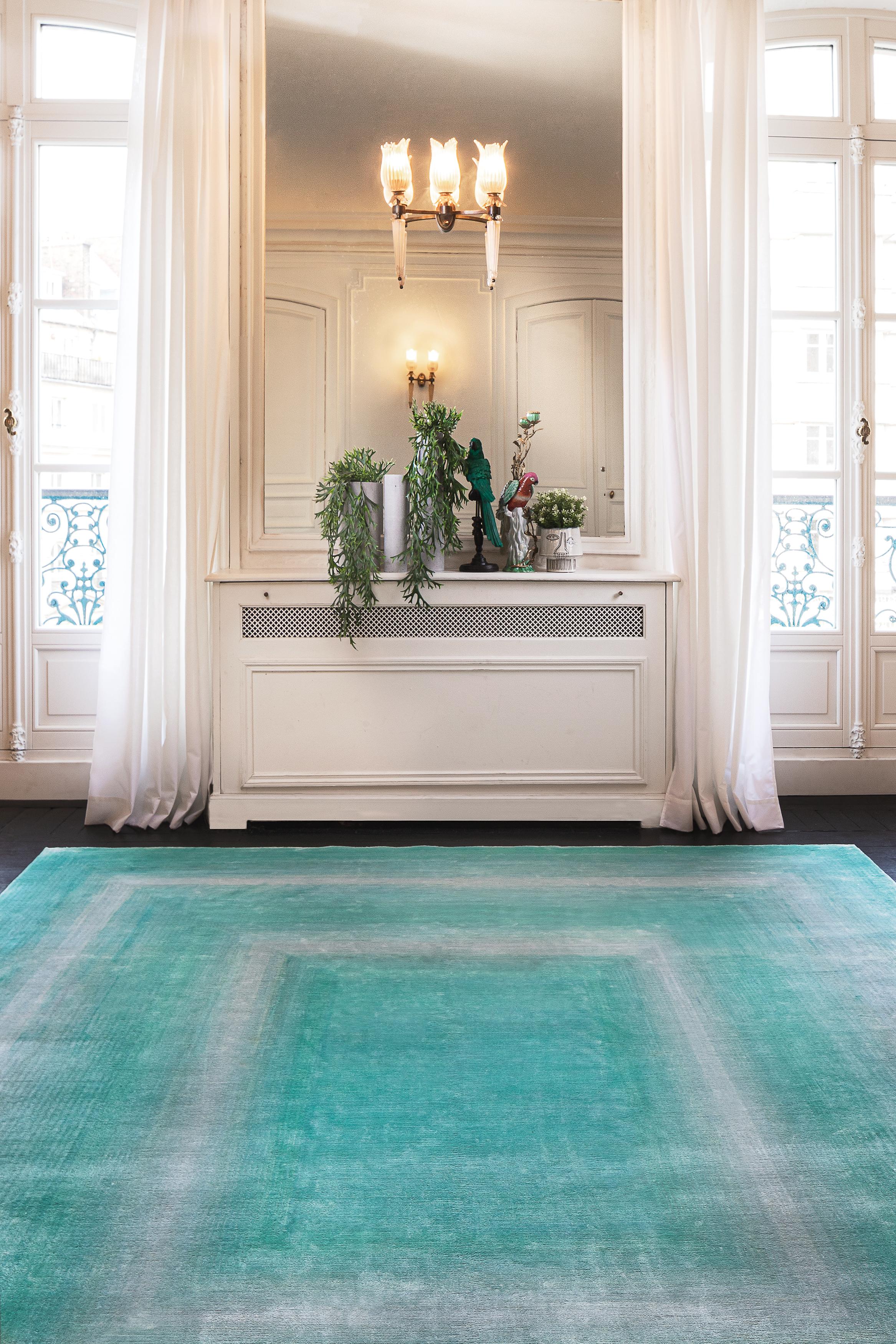 Rainbow Groove Turquoise
Rug from Chromatic Collection of Edition Bougainville
Nepalese hand knotted
All art silk
Size: 250 x 300.

CHROMATIC
The Chromatic collection is a liberal use of both colours and textures following our inspiration. There are