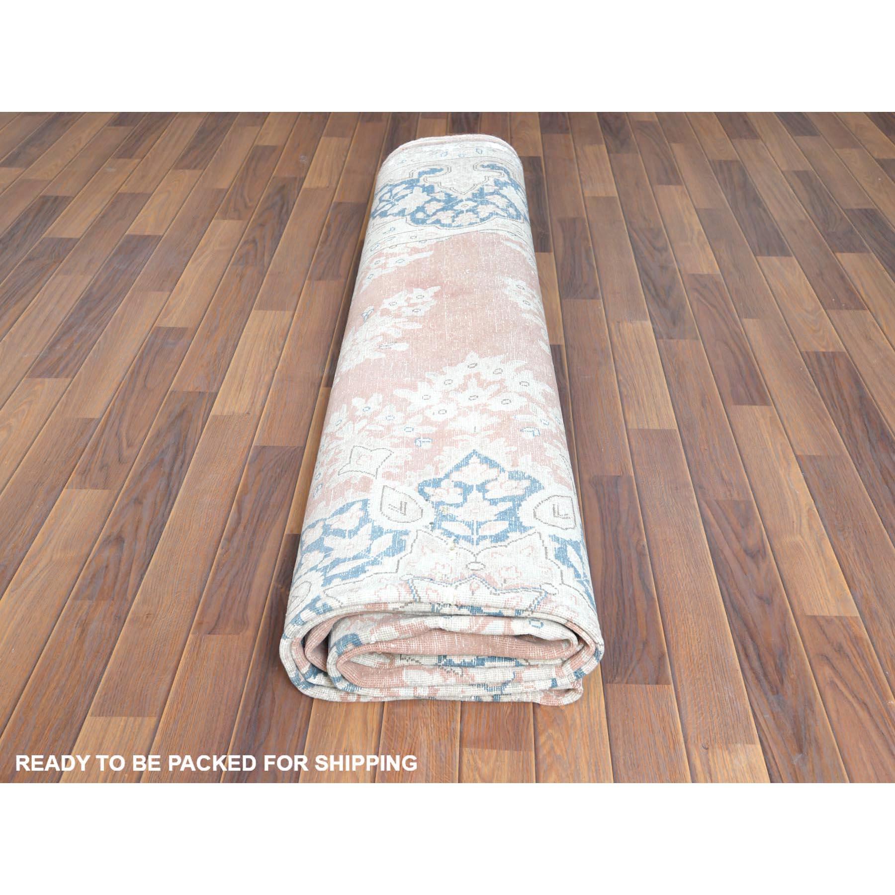 Hand Knotted, Almond Brown, Vintage Persian Kerman Distressed Look Worn Wool Rug For Sale 3