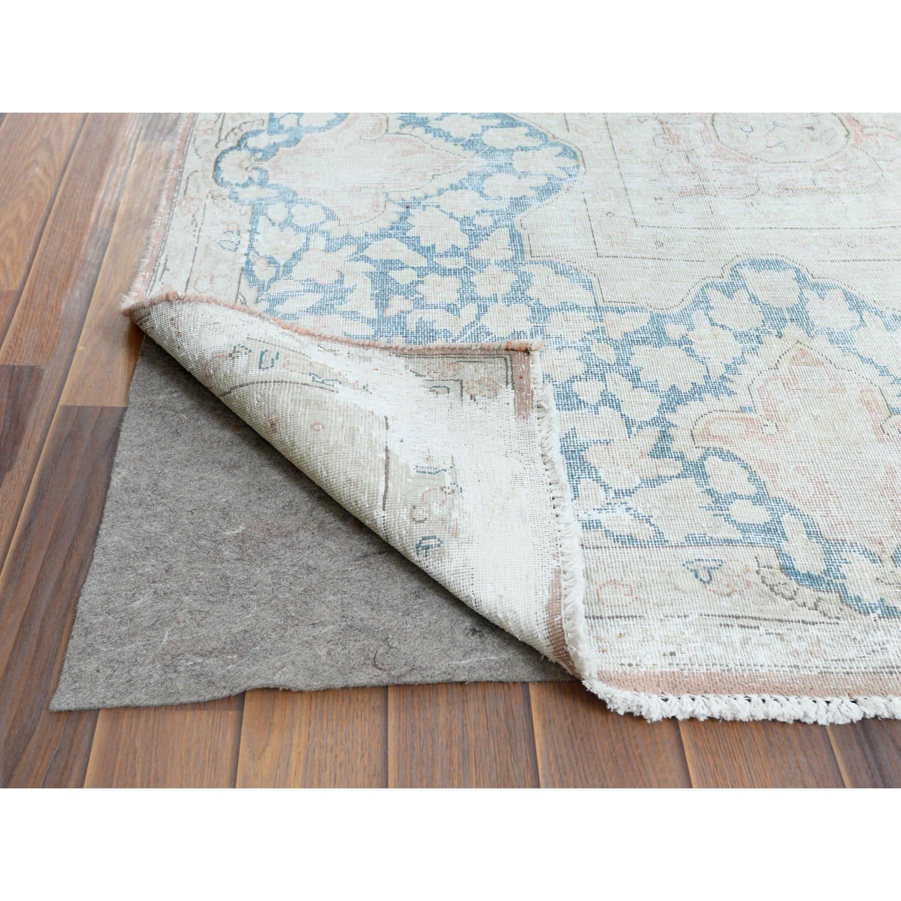 Hand-Knotted Hand Knotted, Almond Brown, Vintage Persian Kerman Distressed Look Worn Wool Rug For Sale