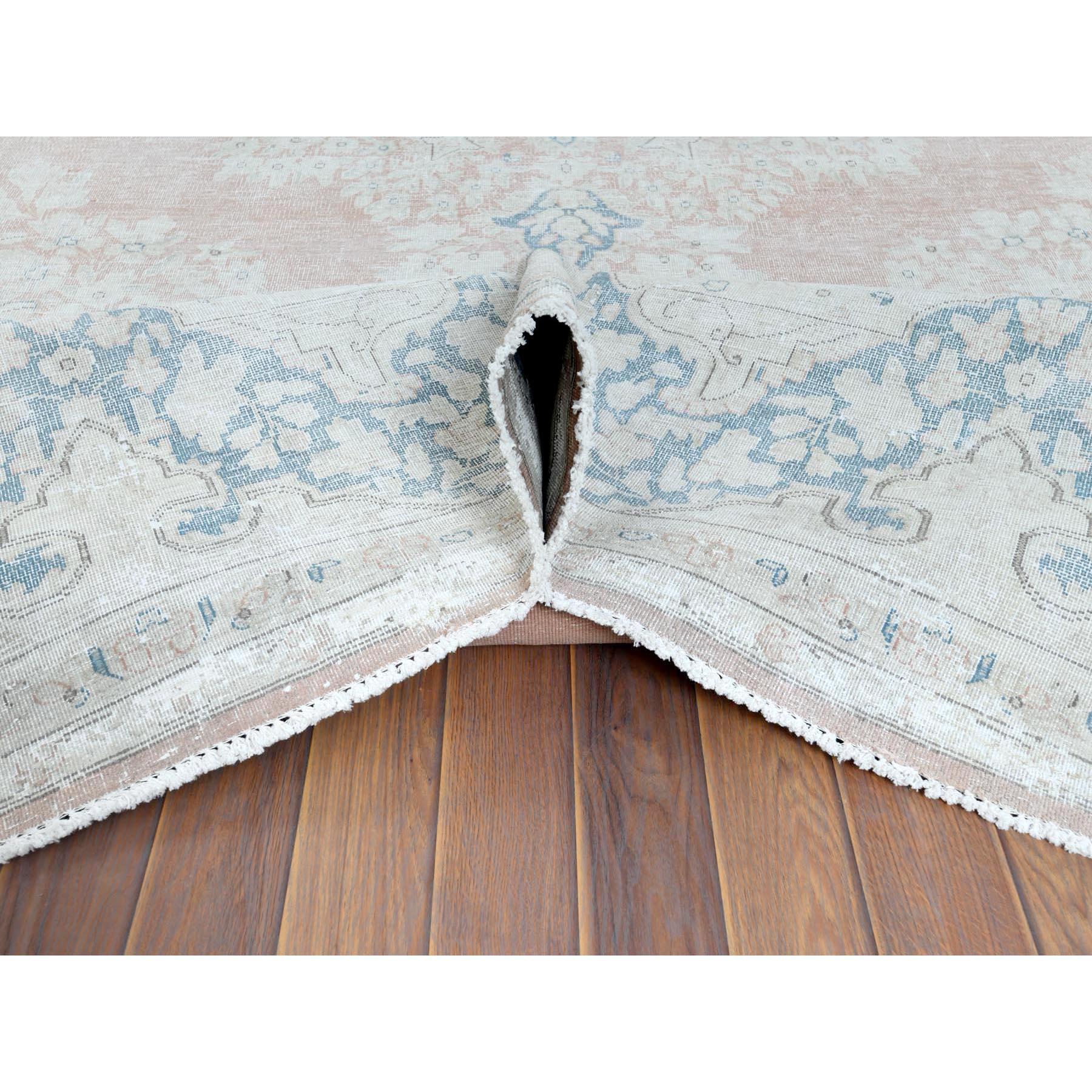 Hand Knotted, Almond Brown, Vintage Persian Kerman Distressed Look Worn Wool Rug In Good Condition For Sale In Carlstadt, NJ