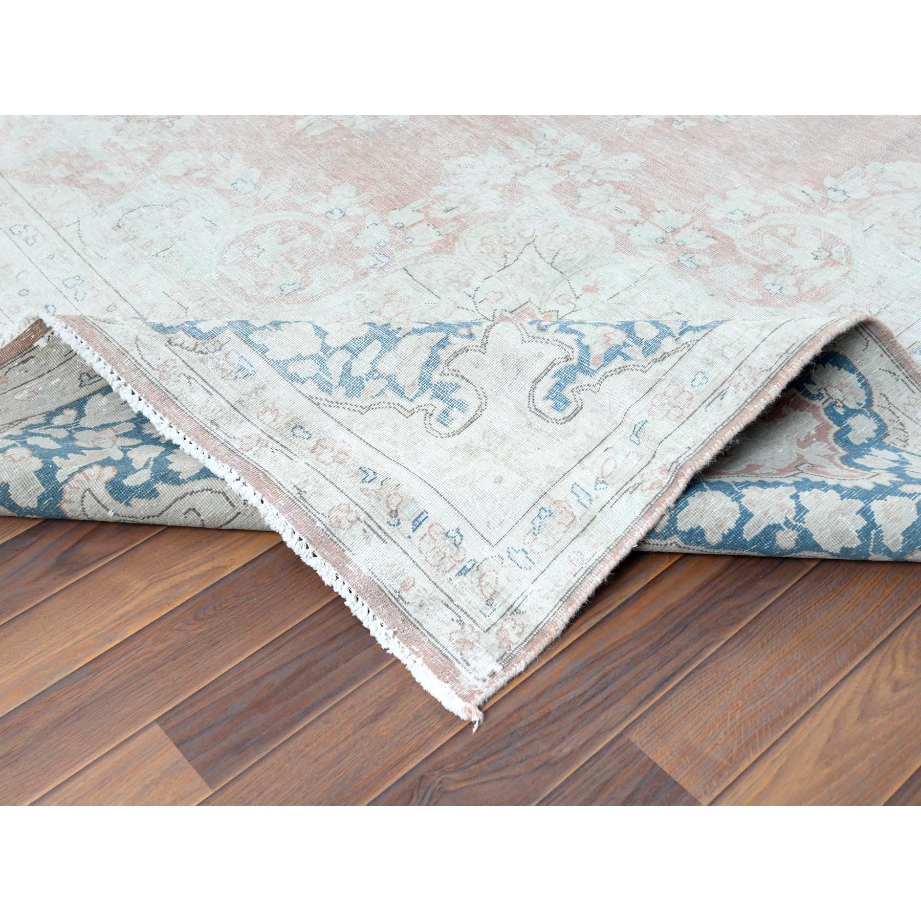 Mid-20th Century Hand Knotted, Almond Brown, Vintage Persian Kerman Distressed Look Worn Wool Rug For Sale