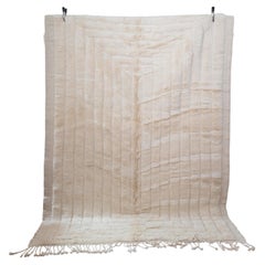 Hand-Knotted Amazigh Berber Wool Rug, Natural Undyed Ivory, Minimalist Geometric