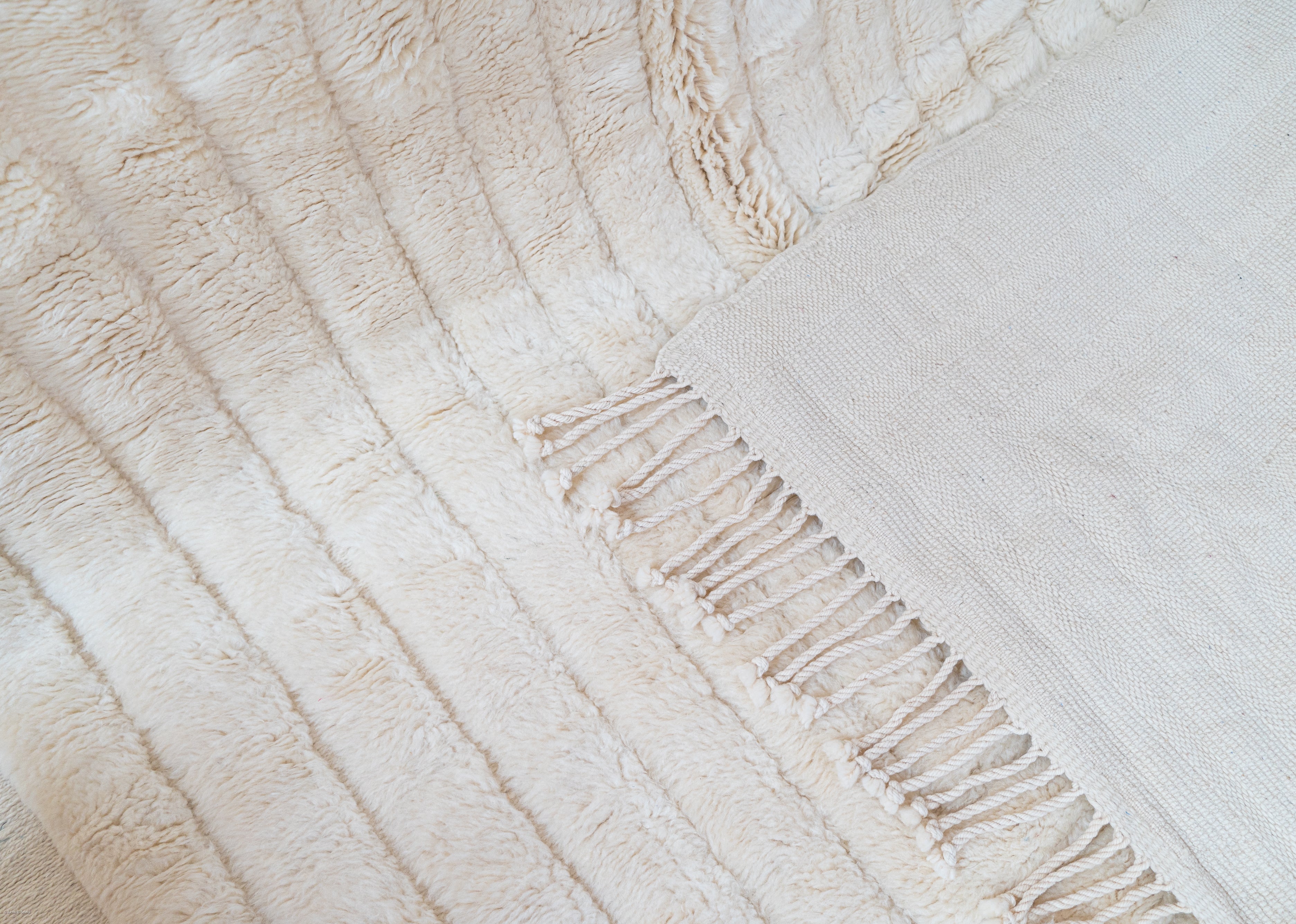 Hand-Knotted Amazigh Berber Wool Rug, Natural Undyed Ivory, Minimalist Geometric For Sale