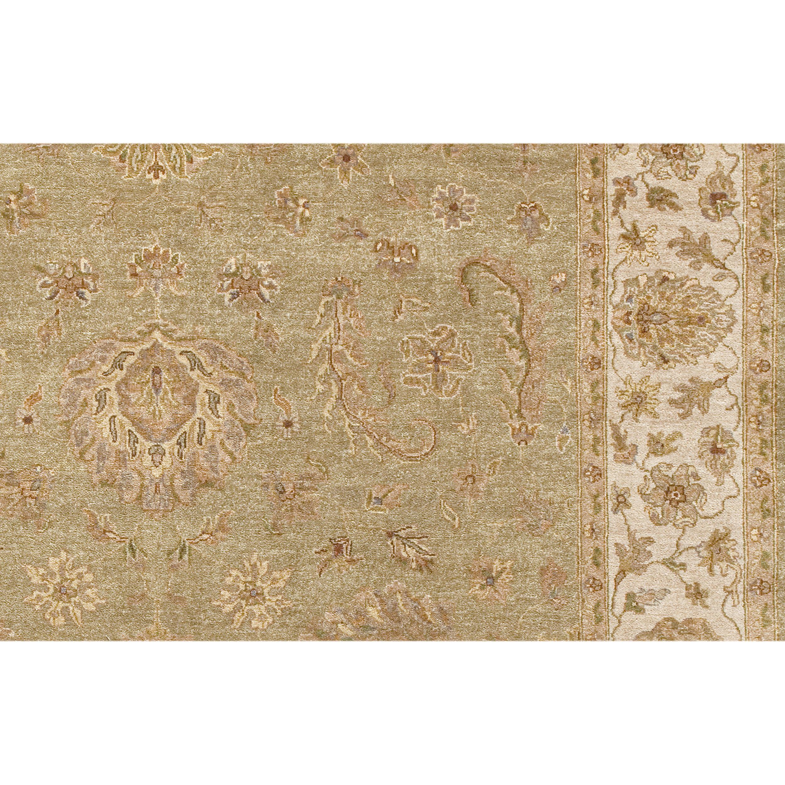 Indien Luxury Traditional Amritsar Agra Lt. Tapis vert/ivoire 10x14 en vente