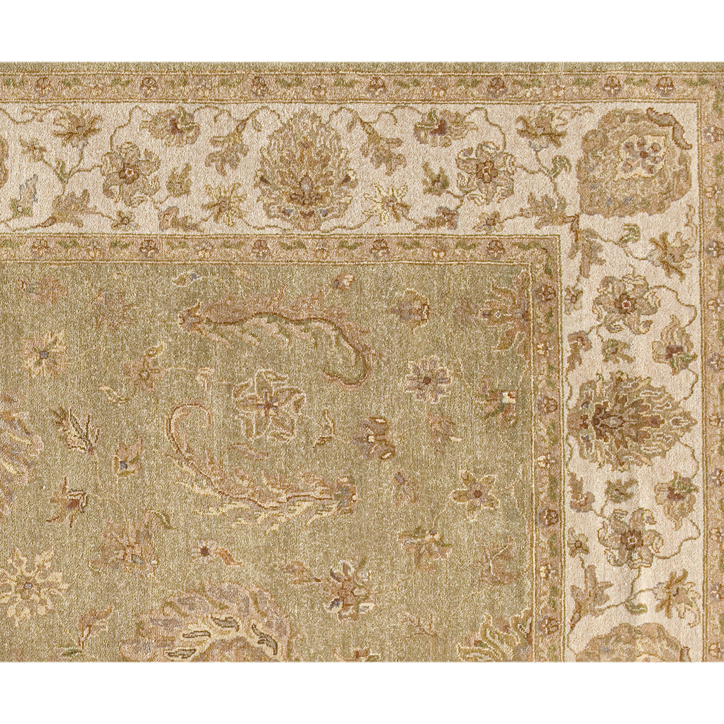 Indien Luxury Traditional Amritsar Agra Lt. Tapis vert/ivoire 10x14 en vente