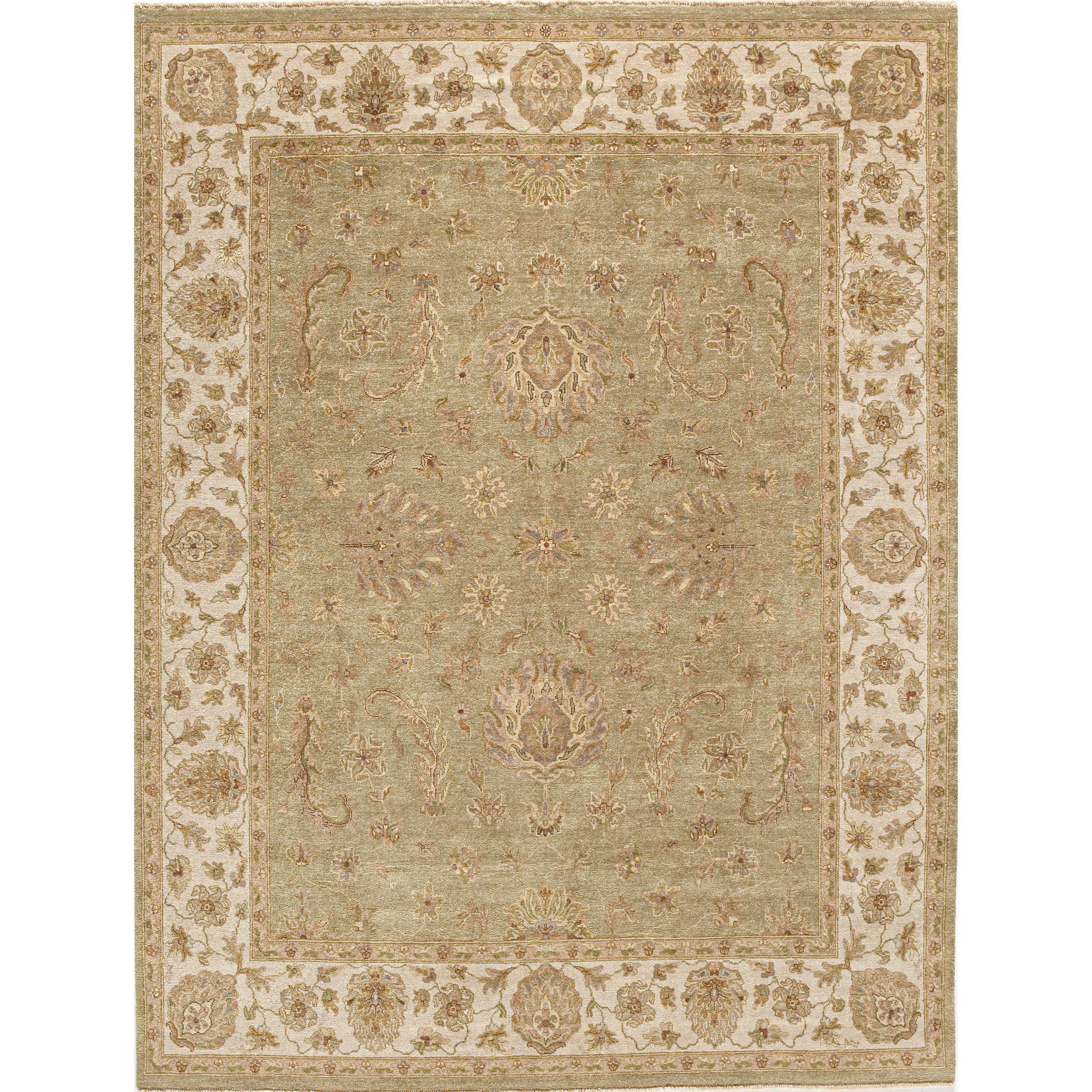 Contemporary Luxury Traditional Hand-Knotted Amritsar Agra Lt. Green/Ivory 10x14 Rug For Sale