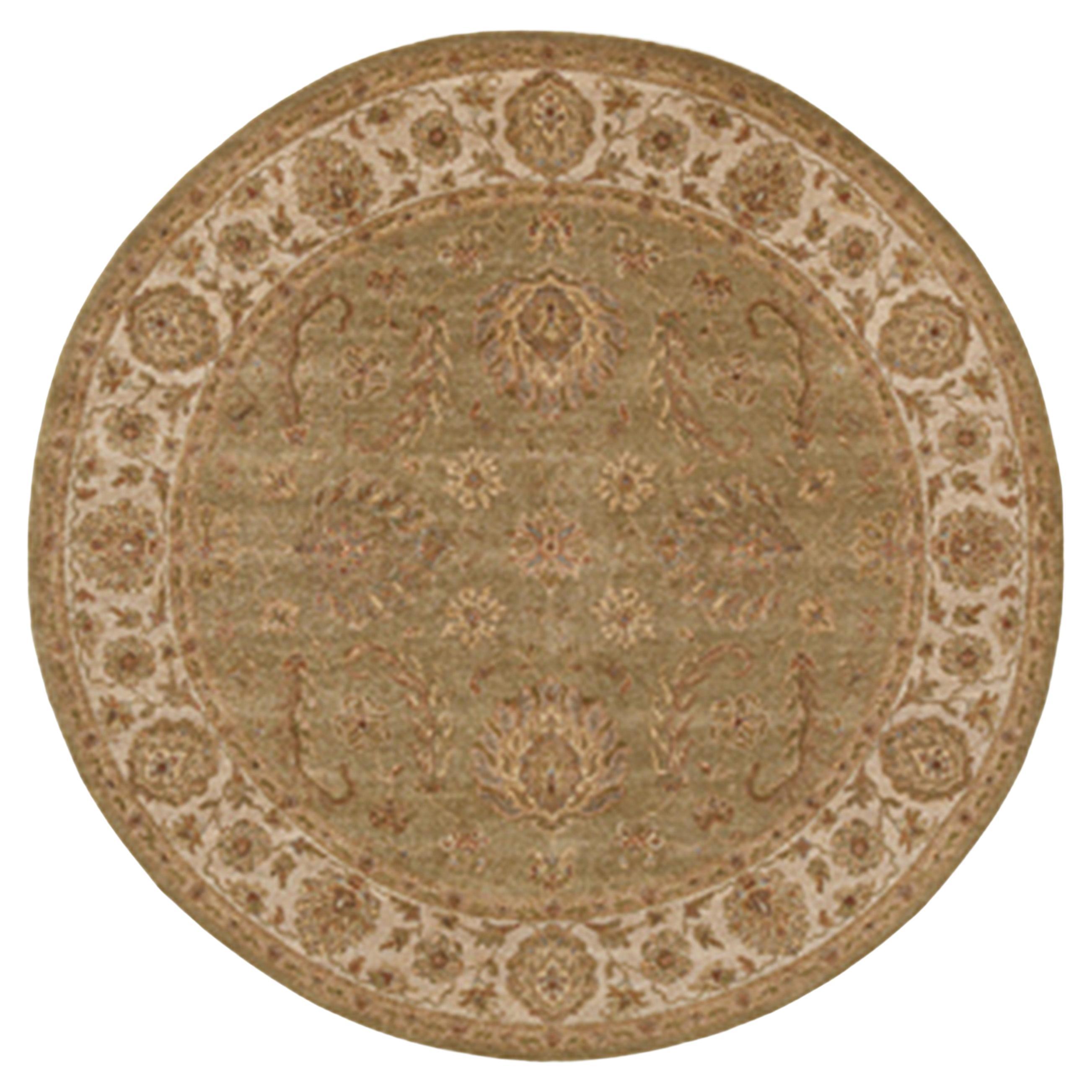 Luxury Traditional Hand-Knotted Amritsar Agra Lt. Green/Ivory 12x12 Round Rug For Sale