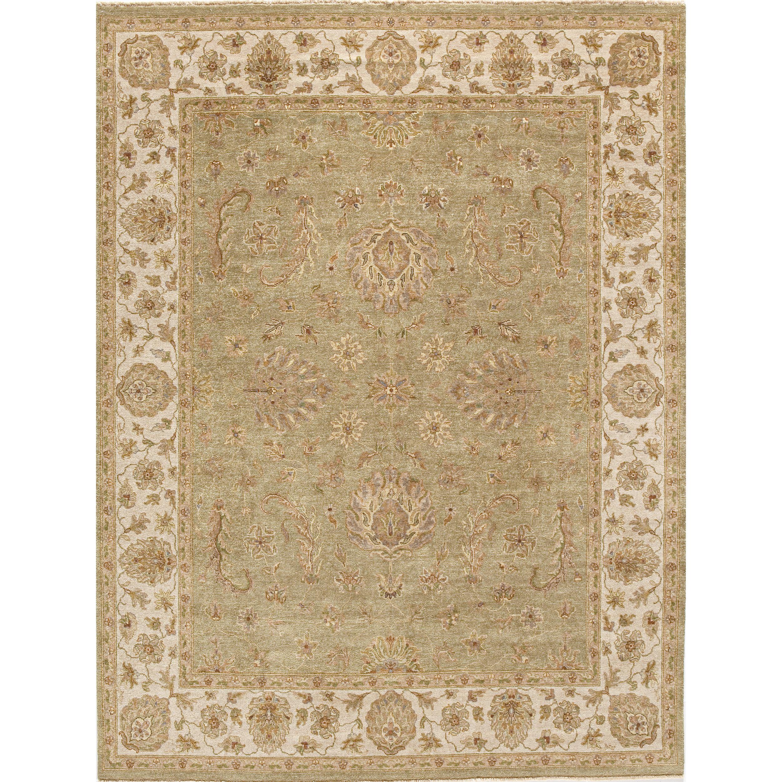 Noué à la main Luxury Traditional Amritsar Agra Lt. Tapis vert/ivoire 14x28 en vente