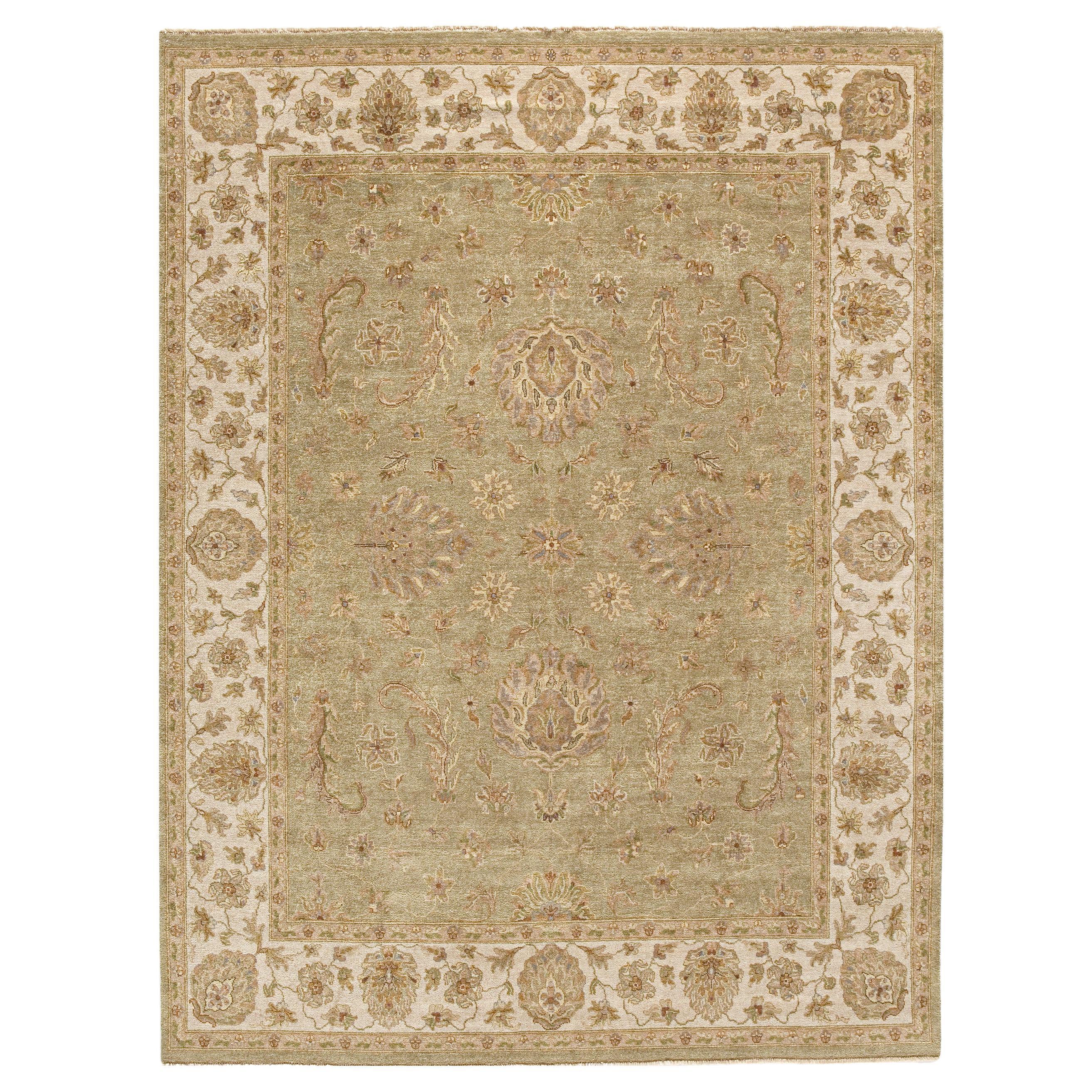 Luxury Traditional Hand-Knotted Amritsar Agra Lt. Green/Ivory 14x28 Rug For Sale