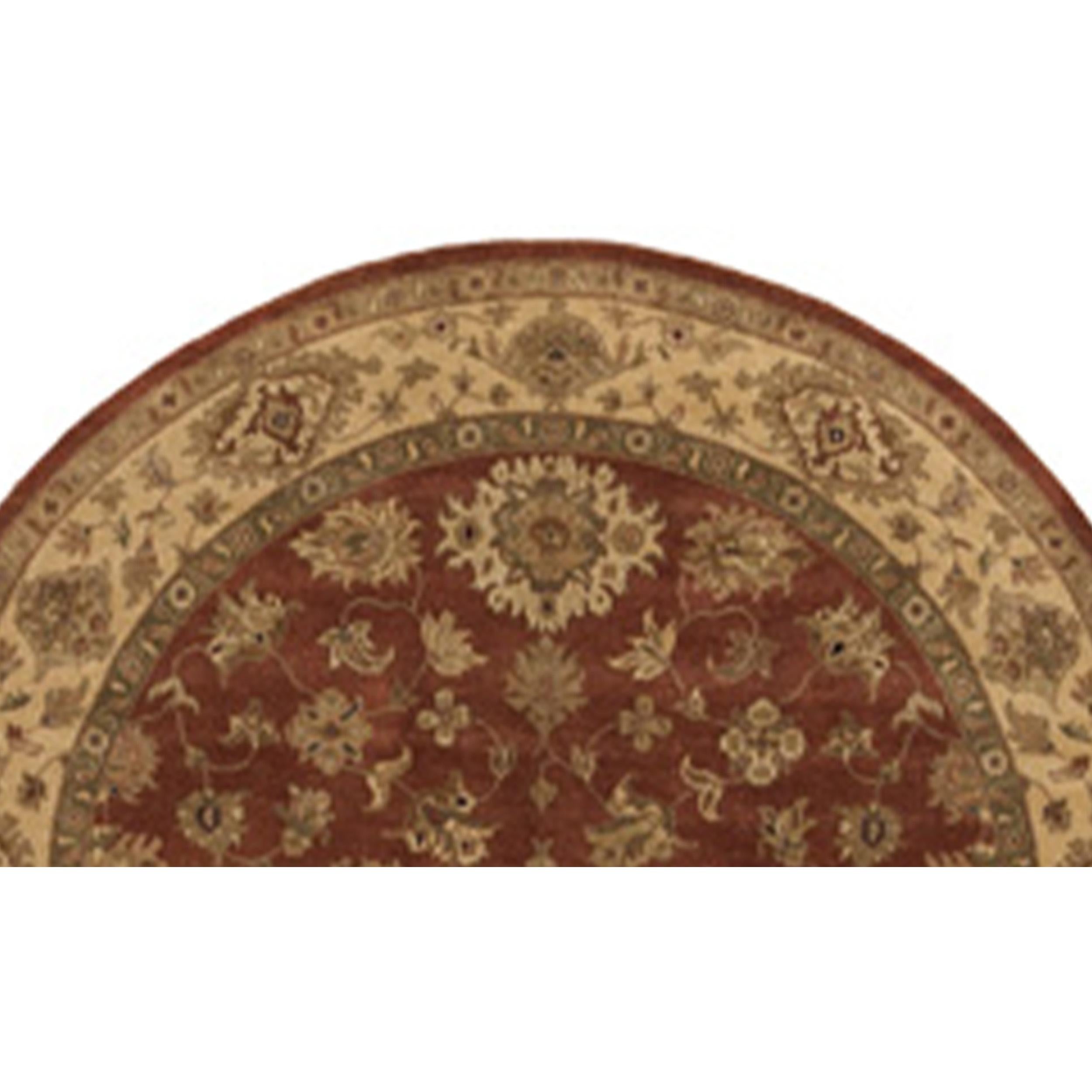 Luxury Traditional Hand-Knotted Amritsar Mahal Wood Rose/Gold 12x12 Round Rug In New Condition For Sale In Secaucus, NJ