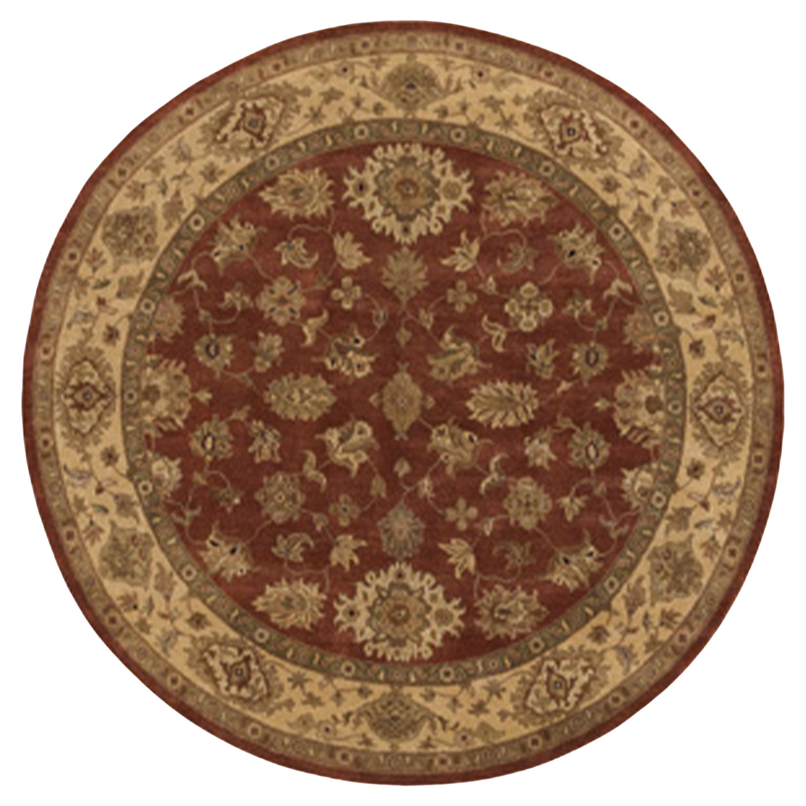 Luxury Traditional Hand-Knotted Amritsar Mahal Wood Rose/Gold 12x12 Round Rug For Sale