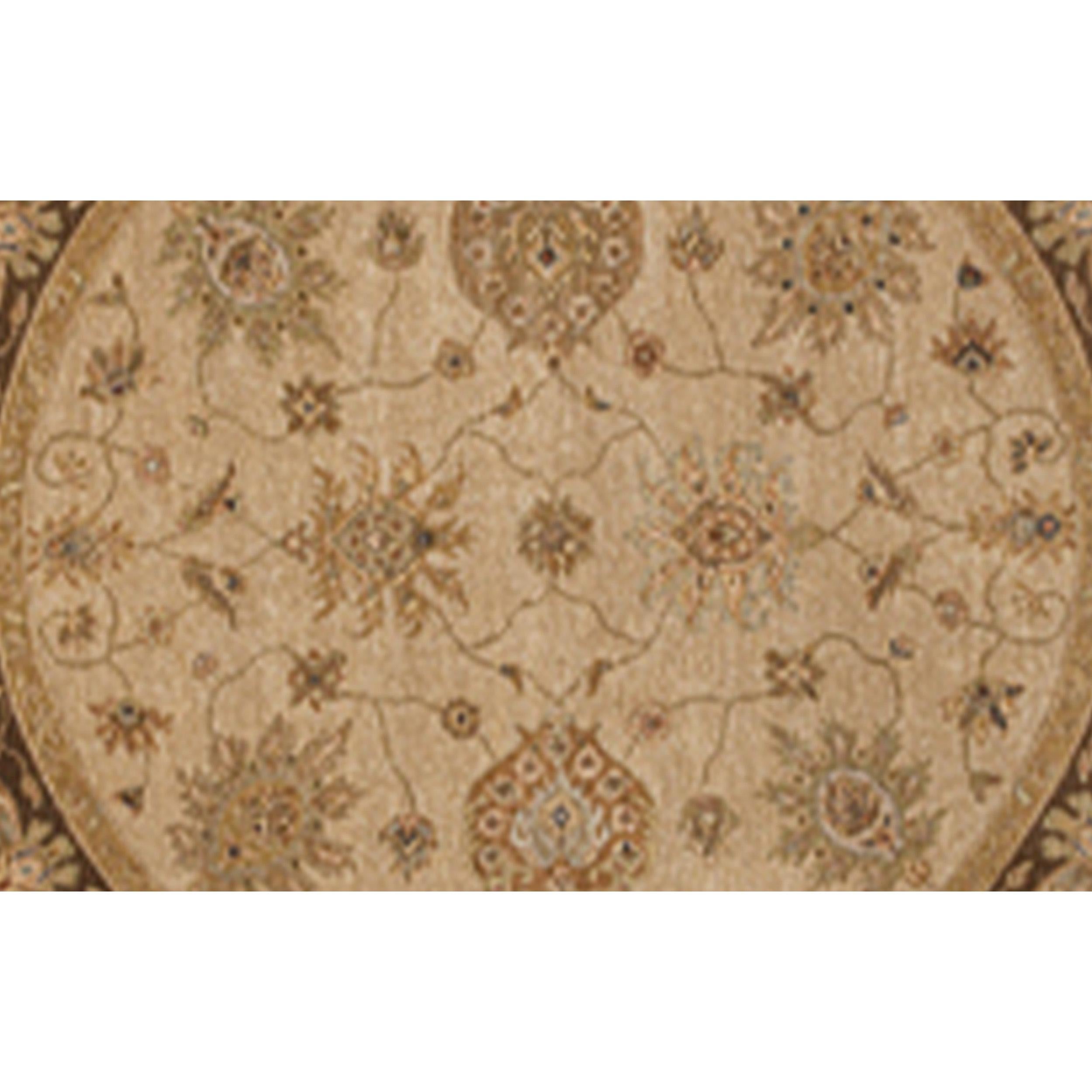 Agra Luxury Traditional Hand-Knotted Amritsar Mogul Beige/Brown 12x12 Round Rug For Sale