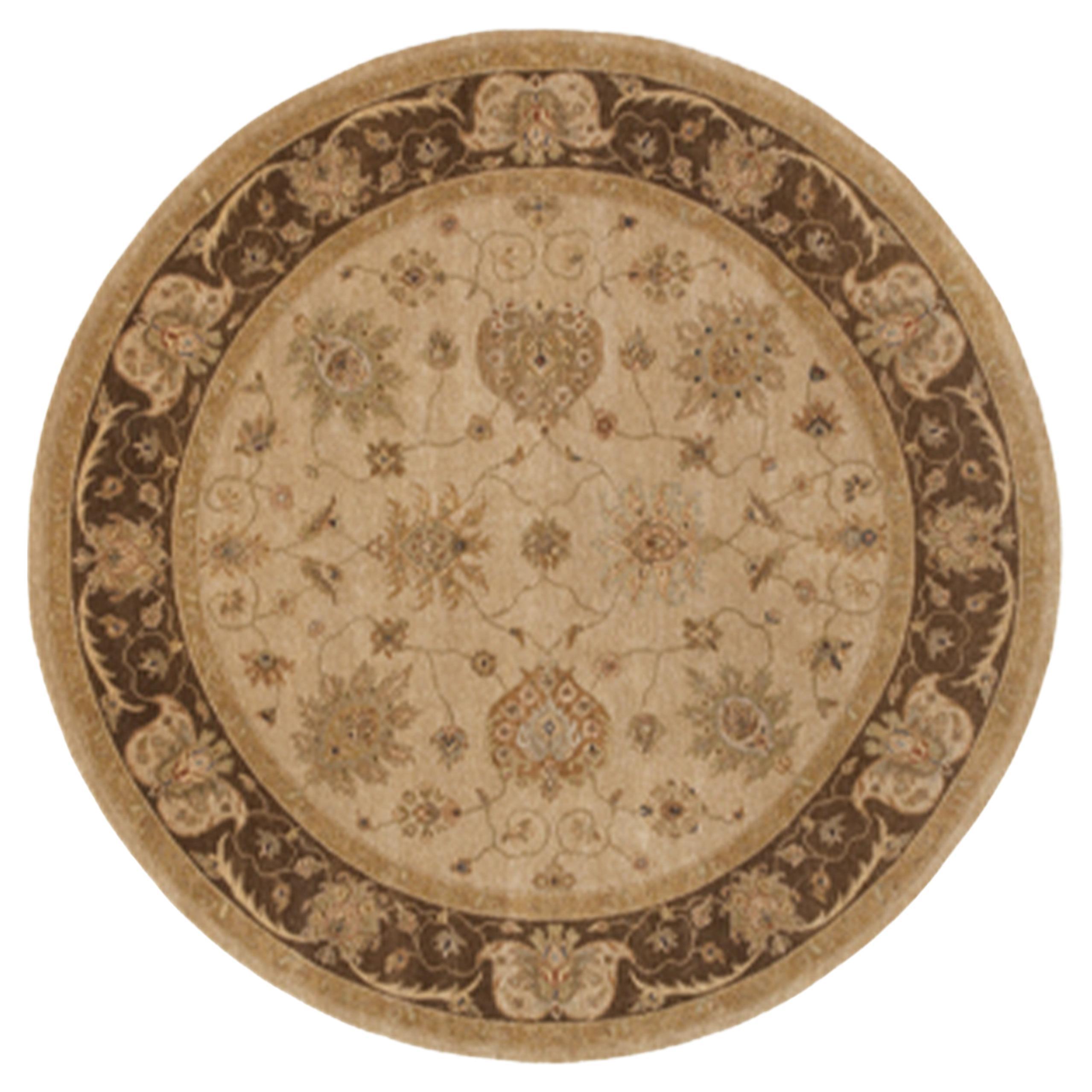 Luxury Traditional Hand-Knotted Amritsar Mogul Beige/Brown 12x12 Round Rug For Sale