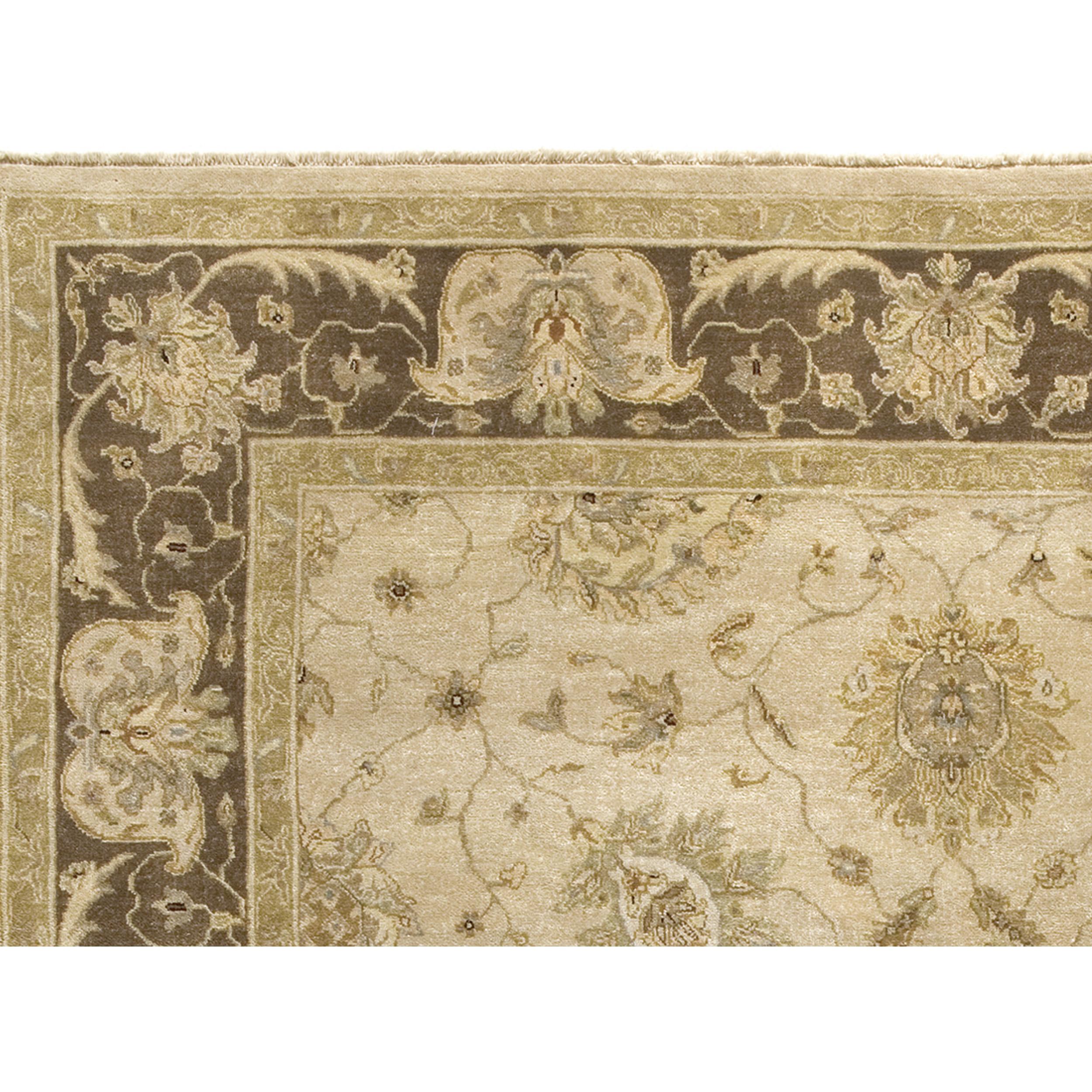 Agra Luxury Traditional Hand-Knotted Amritsar Mogul Beige/Brown 12x24 Rug For Sale