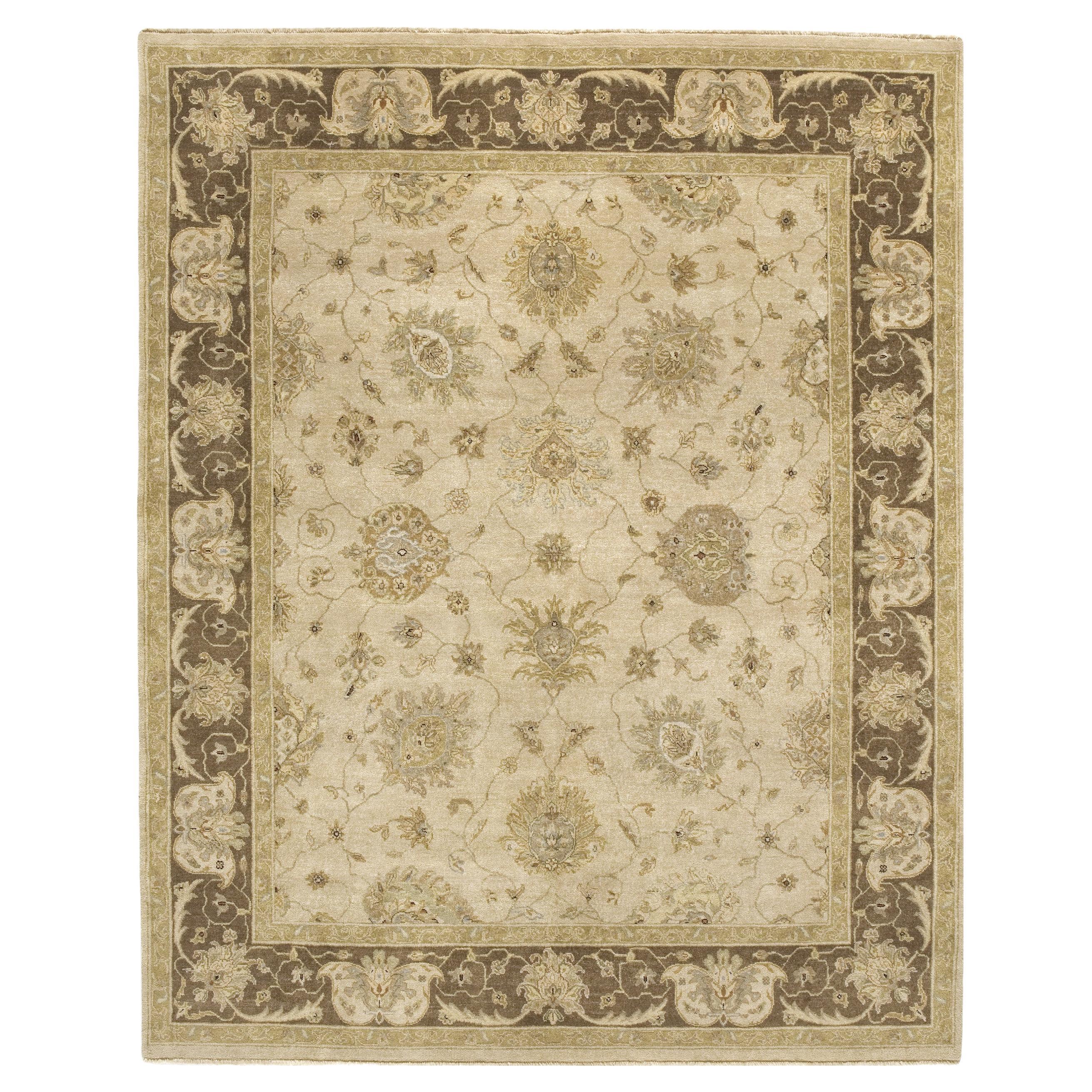 Luxury Traditional Hand-Knotted Amritsar Mogul Beige/Brown 12x24 Rug For Sale
