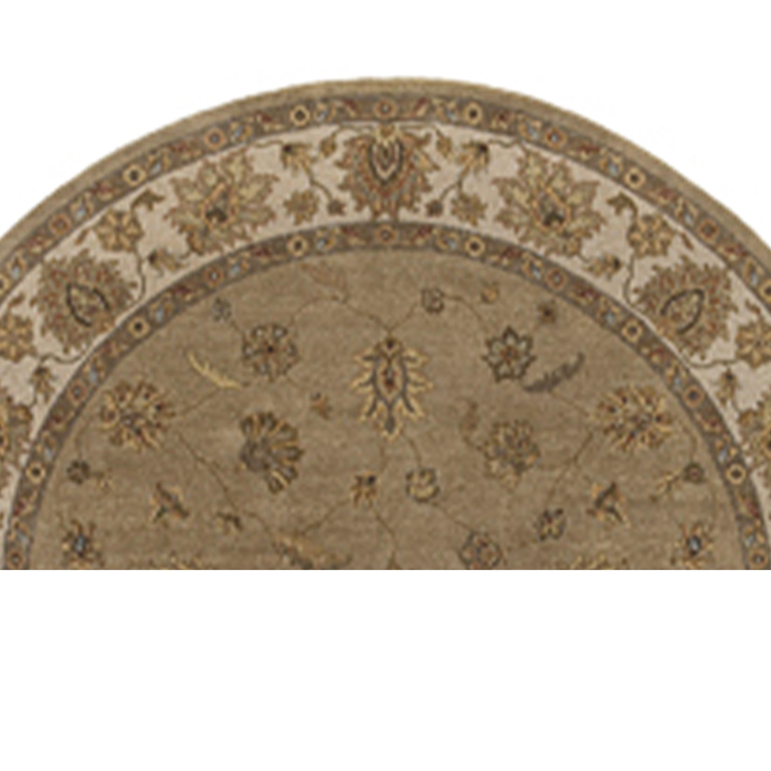 Agra Luxury Traditional Hand-Knotted Amritsar Oushak Beige/Ivory 12X12 Round Rug For Sale