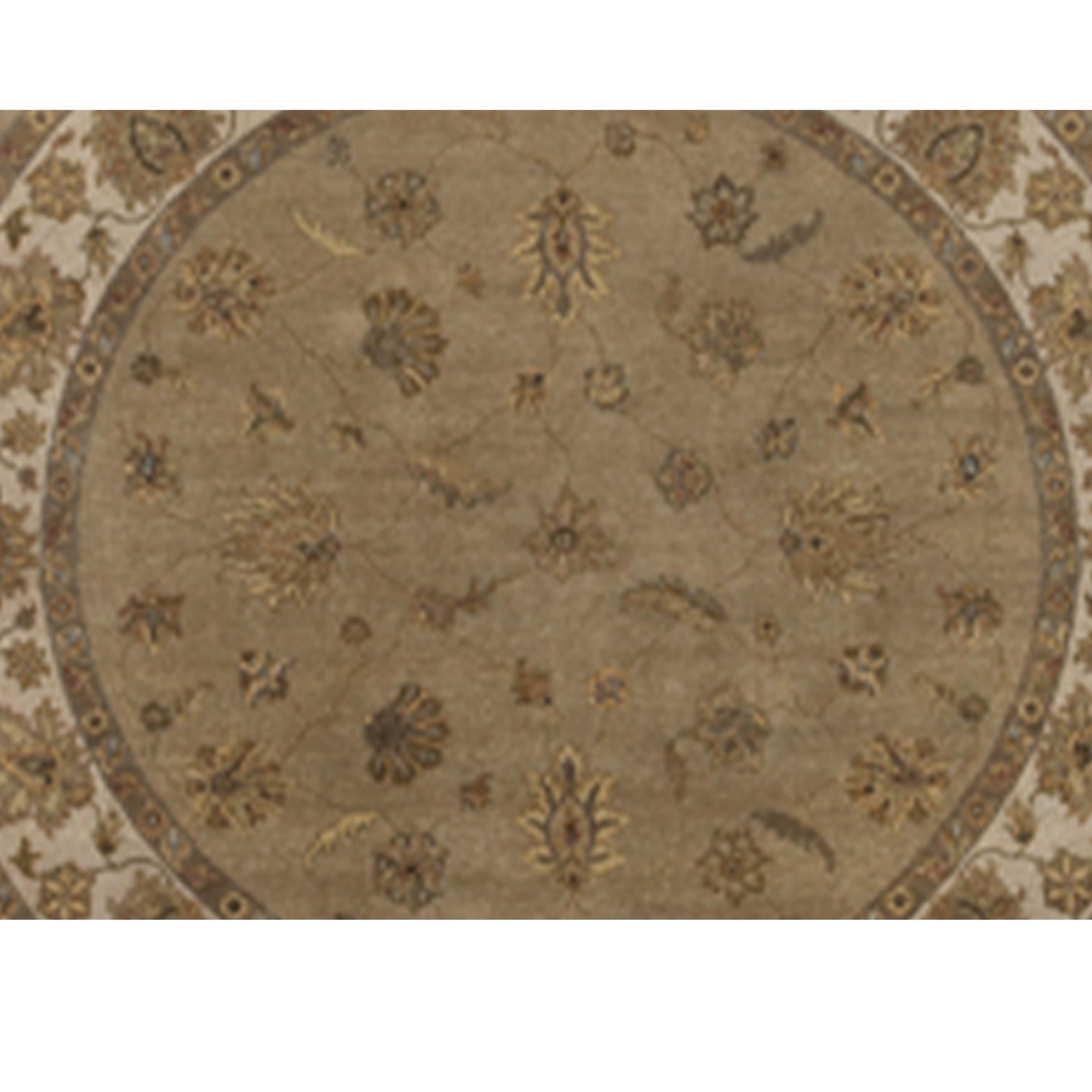 Indian Luxury Traditional Hand-Knotted Amritsar Oushak Beige/Ivory 12X12 Round Rug For Sale