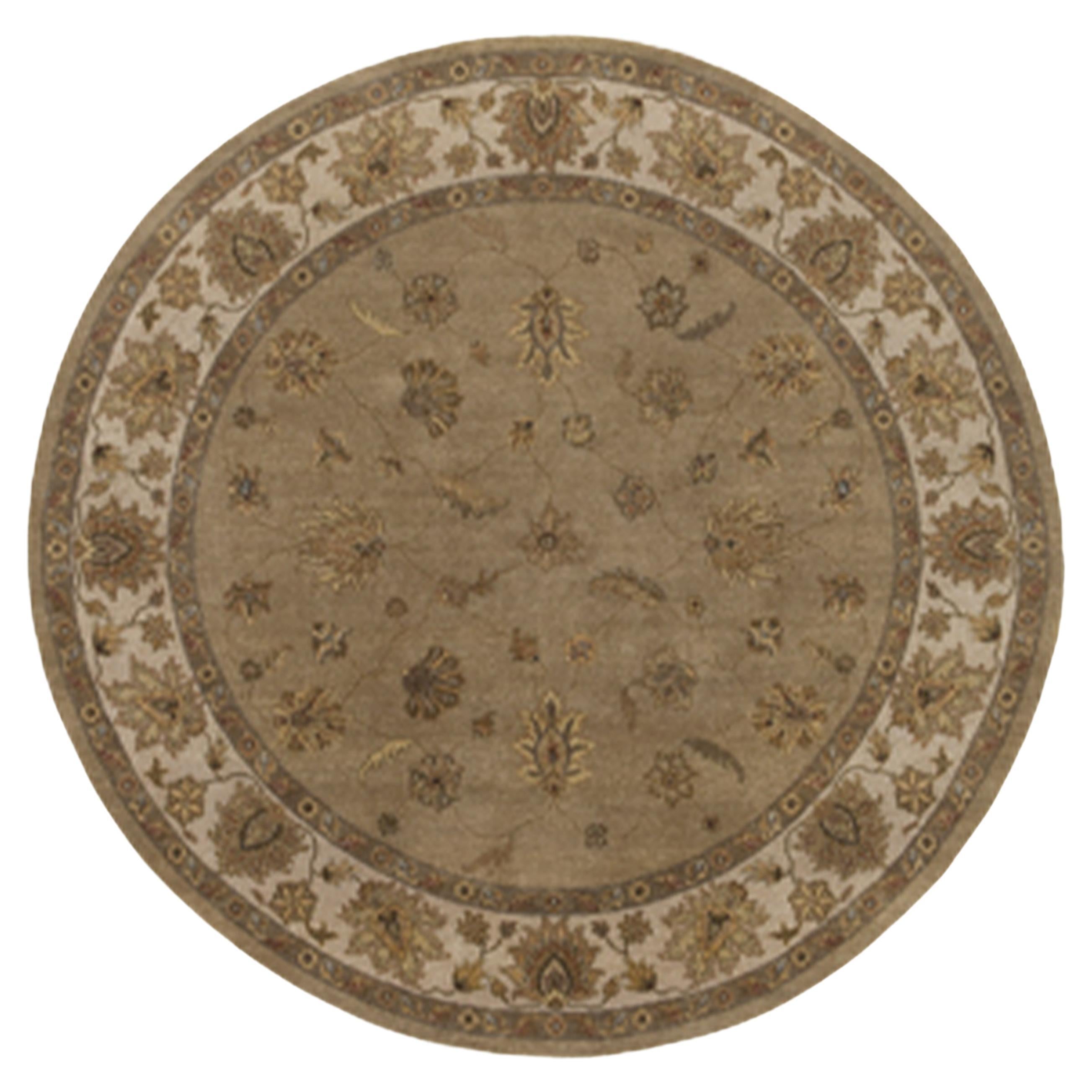 Luxury Traditional Hand-Knotted Amritsar Oushak Beige/Ivory 12X12 Round Rug For Sale