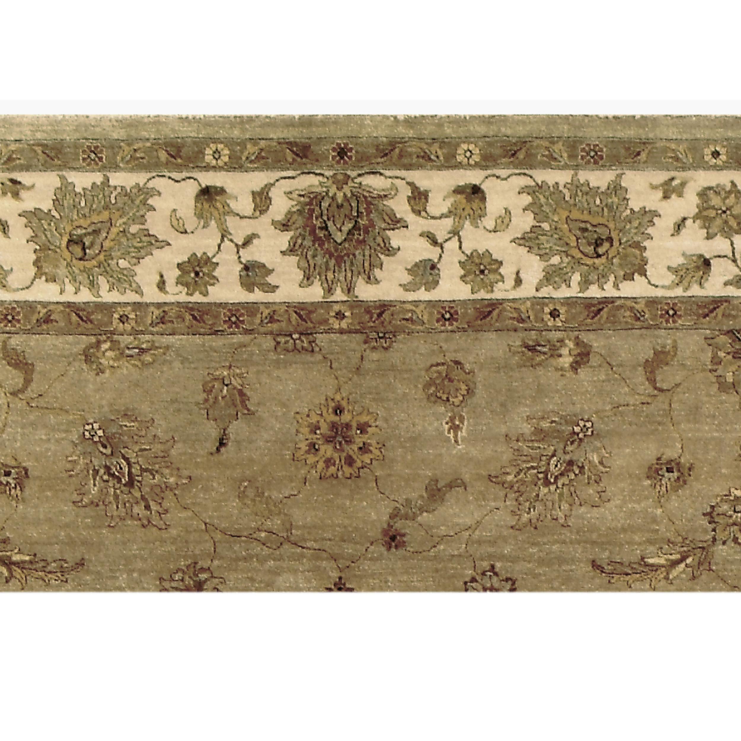 Agra Tapis traditionnel noué à la main Amritsar Oushak beige/ivoire 12x24 en vente