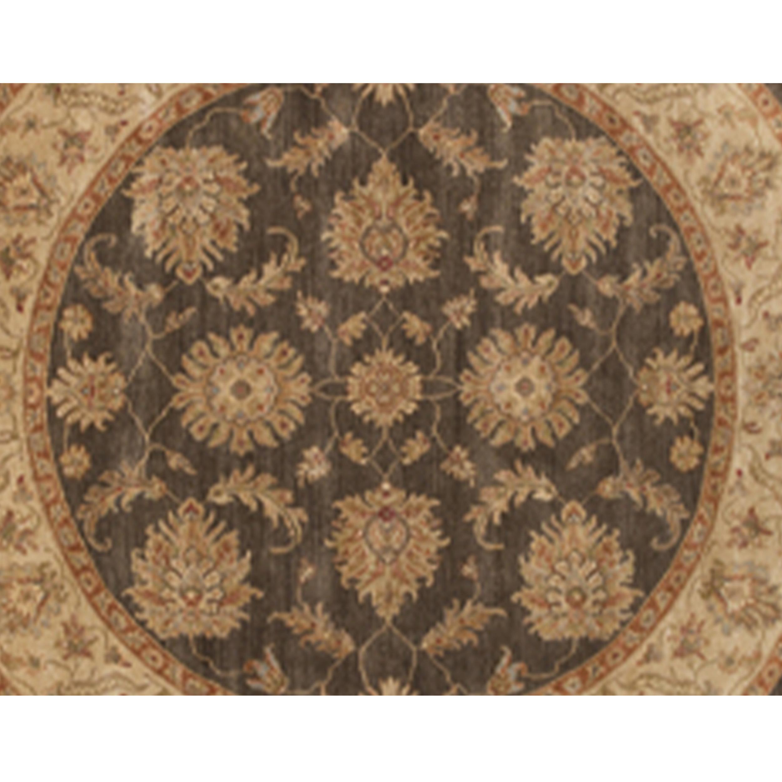 Agra Luxury Traditional Hand-Knotted Amritsar Ziegler Brown/Beige 12x12 Round Rug For Sale