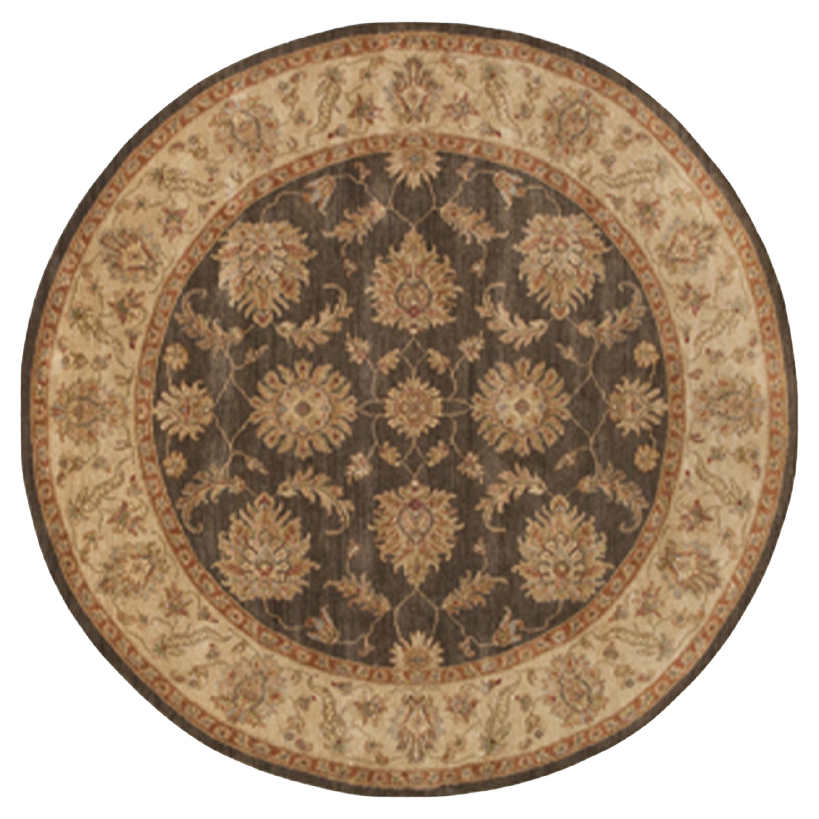 Luxury Traditional Hand-Knotted Amritsar Ziegler Brown/Beige 12x12 Round Rug For Sale