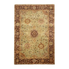 Hand-Knotted Antalya Wool Rug 4x6 Sage Green Brown Oushak Persian Designs