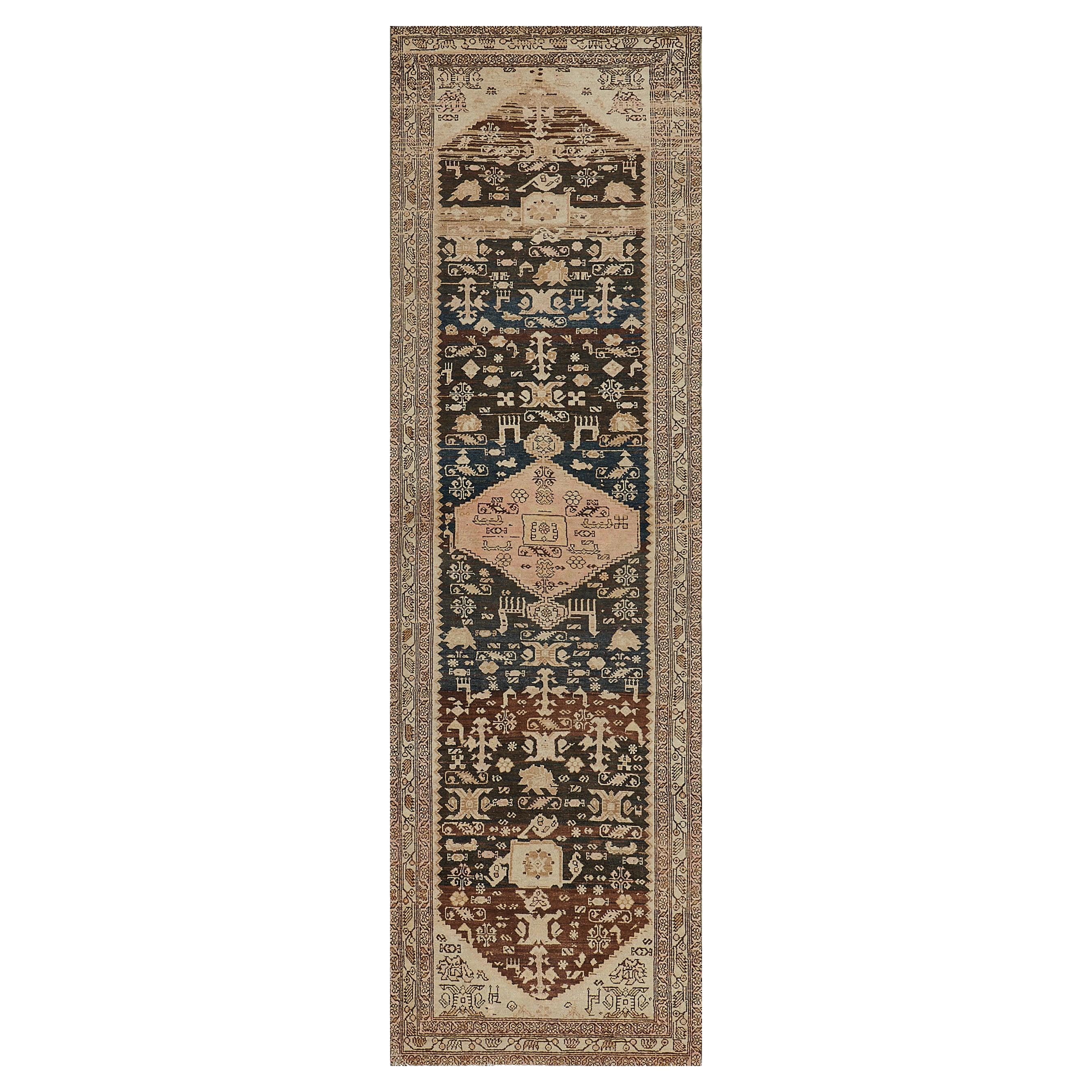 Hand-Knotted Antique Abrash Persian Malayer Runner