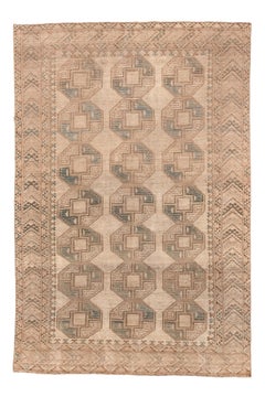Hand-Knotted Antique Afghan Tribal Carpet with Neutral Geometric Design