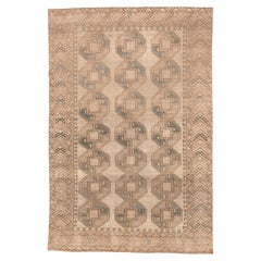 Hand-Knotted Antique Afghan Tribal Carpet with Neutral Geometric Design