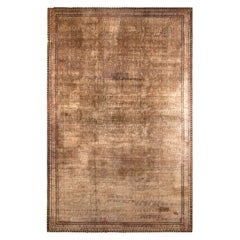 Hand-Knotted Antique Agra Rug in Beige-Brown All Over Floral