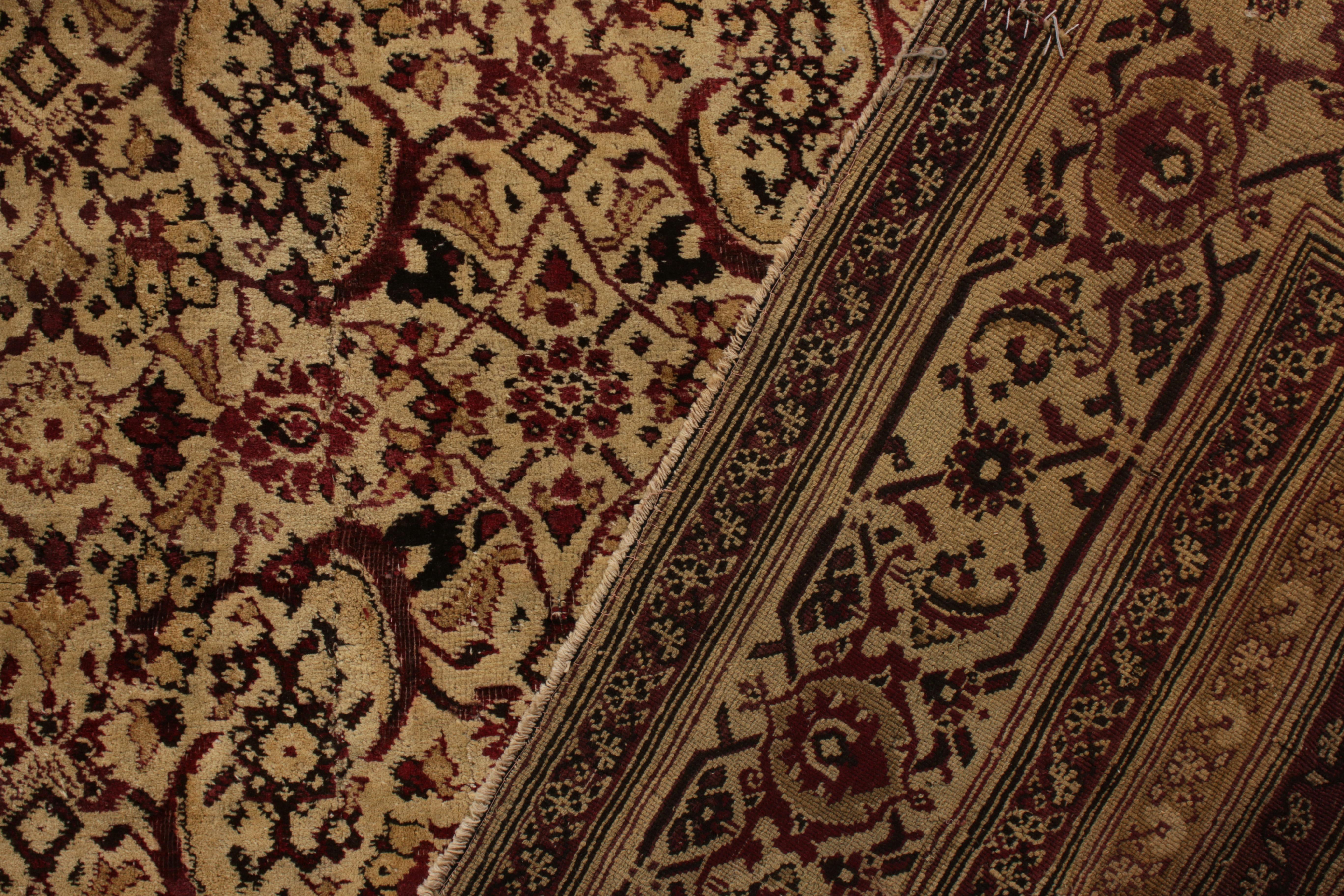 Hand-Knotted Hand Knotted Antique Rug in Beige-Brown All-Over Floral Pattern For Sale
