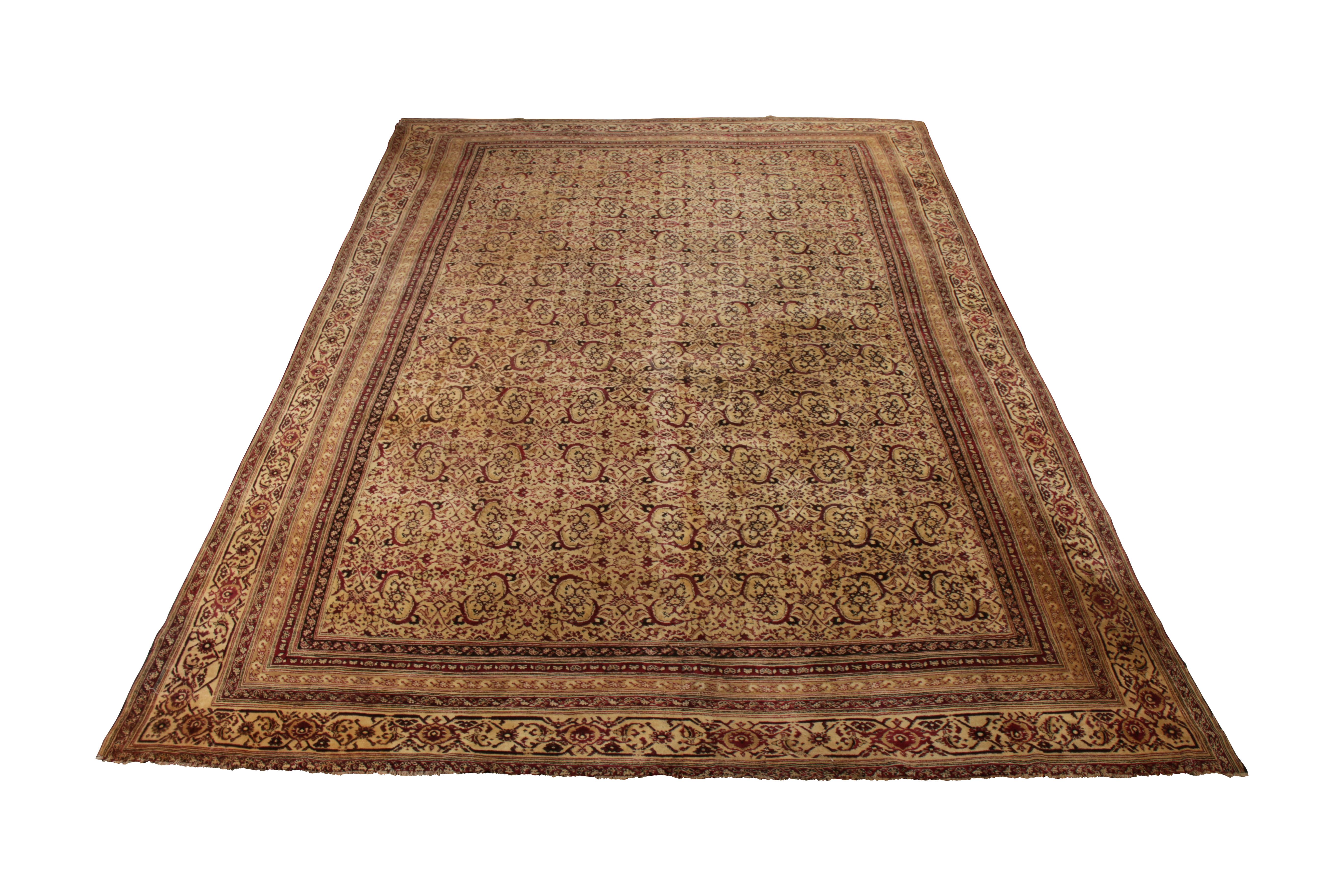 Hand-Knotted Hand Knotted Antique Rug in Beige-Brown All-Over Floral Pattern For Sale