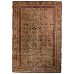 Hand Knotted Antique Rug in Beige-Brown All-Over Floral Pattern