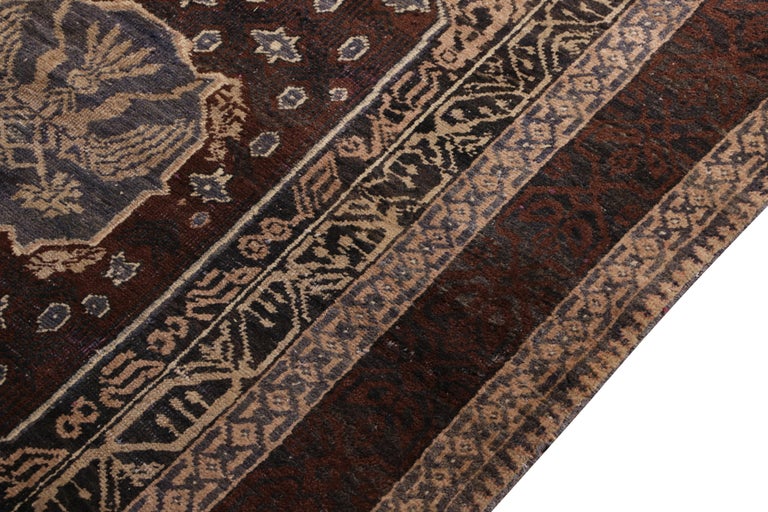 Hand-Knotted Antique Agra Rug in Beige Brown with Medallion Pattern For ...