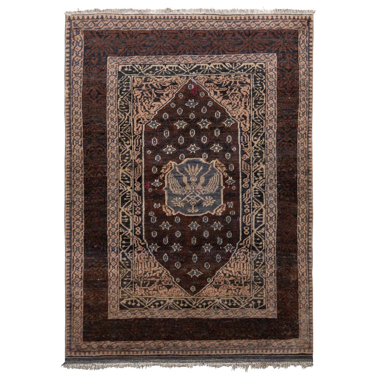 Hand-Knotted Antique Agra Rug in Beige Brown with Medallion Pattern For ...