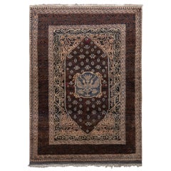 Hand-Knotted Antique Agra Rug in Beige Brown with Medallion Pattern 