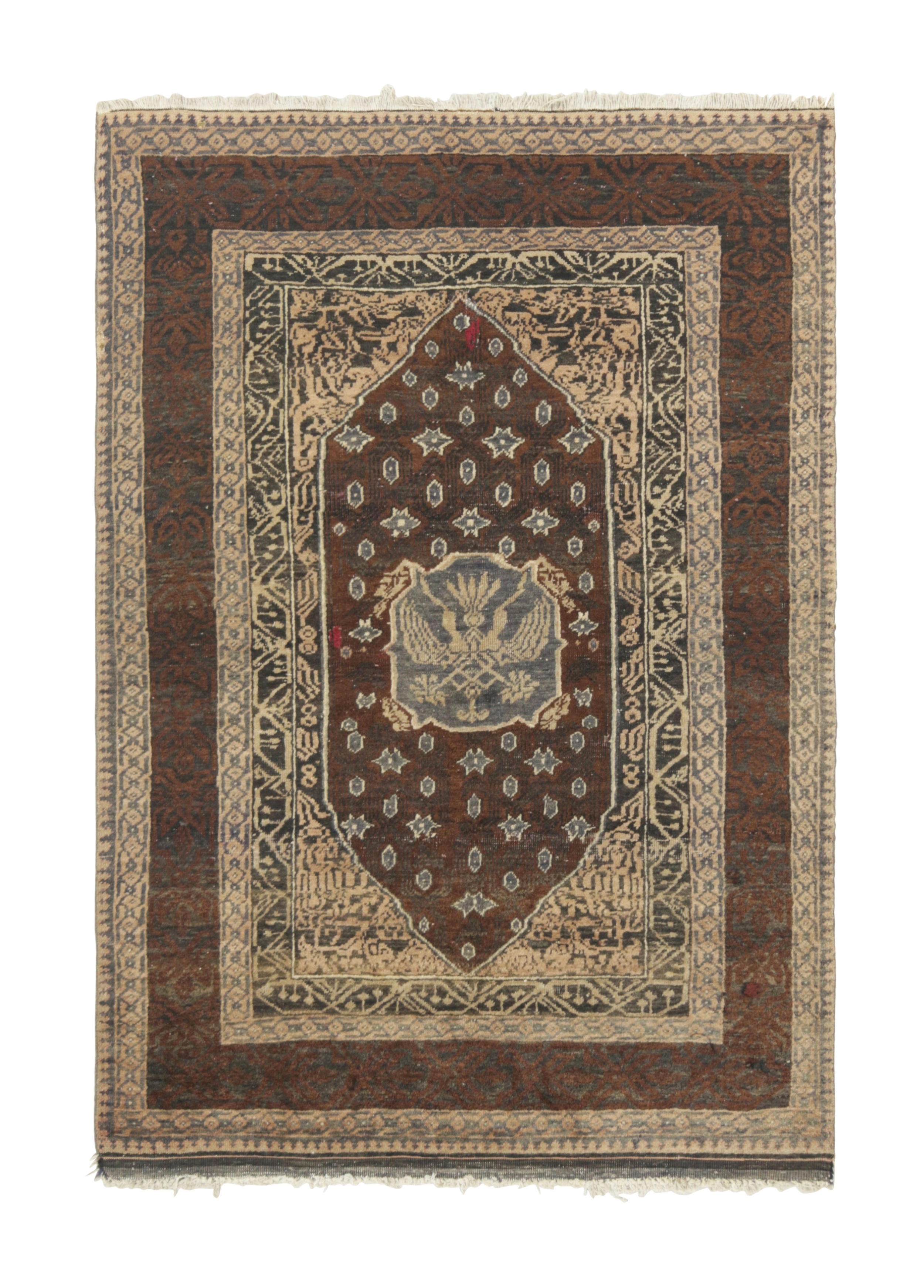 Antique Agra Rug in Beige-Brown with Medallion and Patterns - Rug 
Kilim For Sale