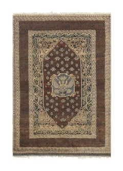 Knots Rugs Agra Antique noués à la main en Beige Brown avec motif de médaillon