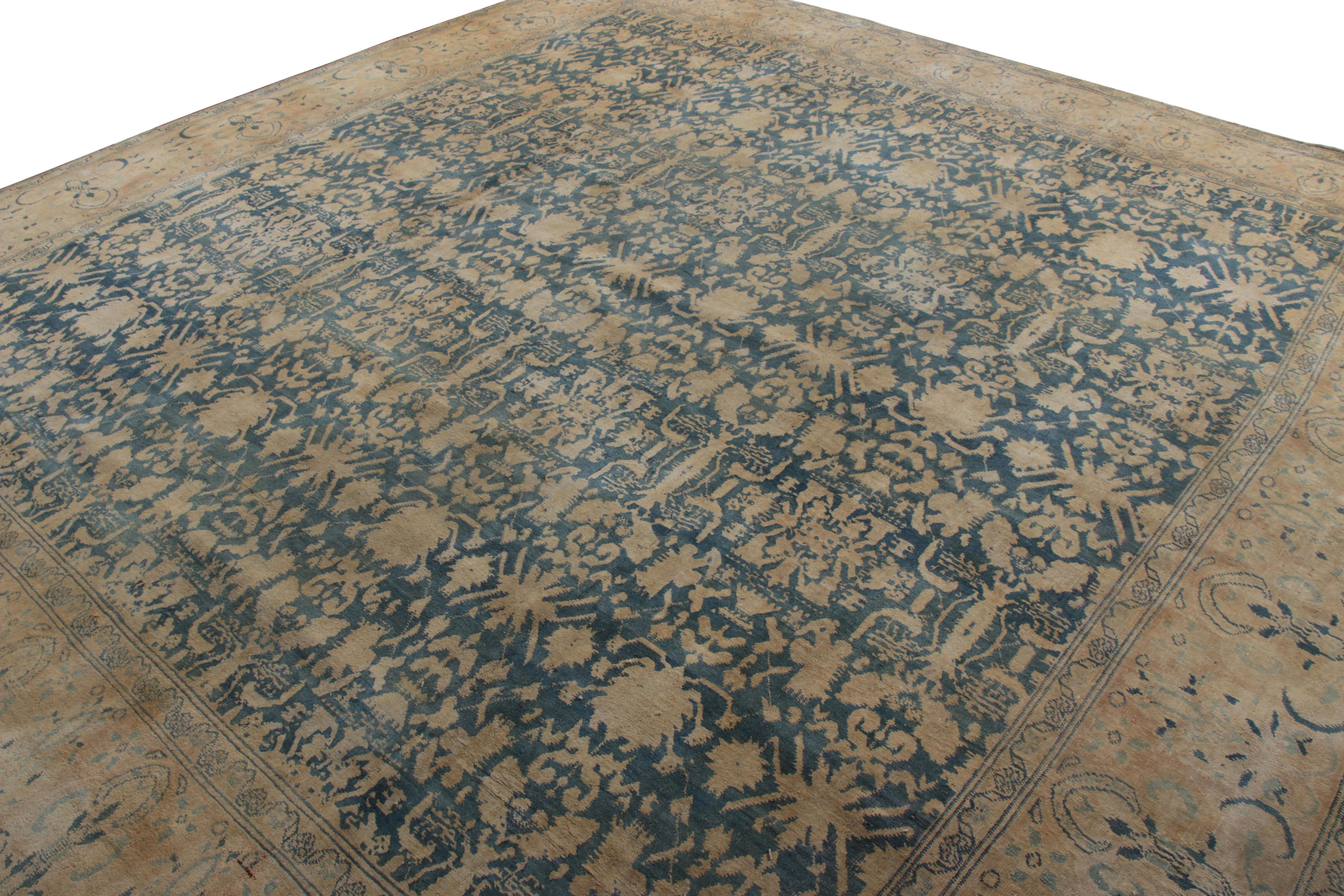 Other Hand-Knotted Antique Agra Rug in Blue Floral Pattern by Rug & Kilim For Sale