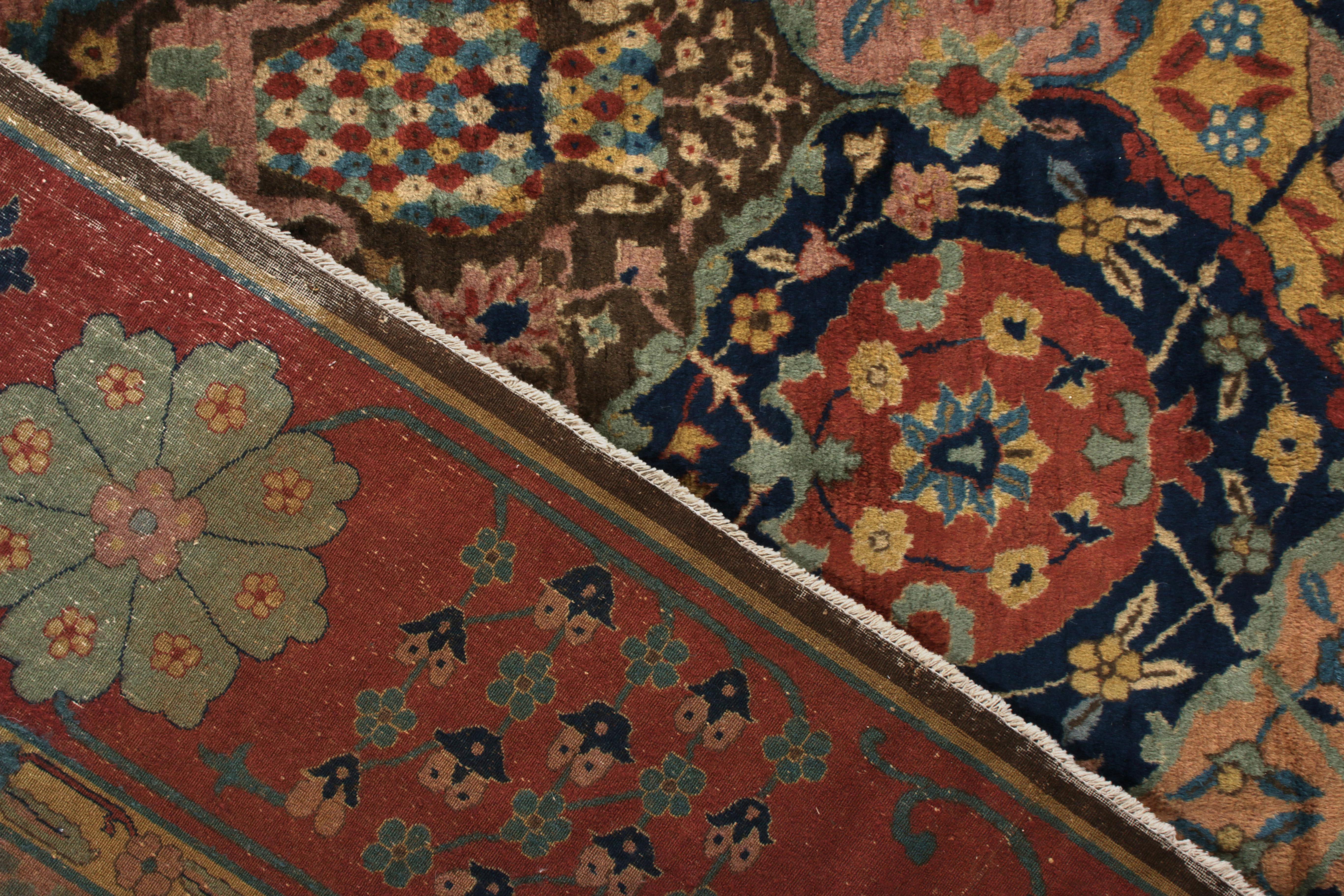 Early 20th Century Hand-Knotted Antique Agra Rug in Blue and Red Floral Pattern For Sale